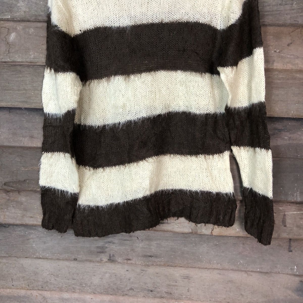 Japanese Brand DL Urban Collection Brown Stripe shag Mohair Knitwear #6798 Size US M / EU 48-50 / 2 - 3 Thumbnail