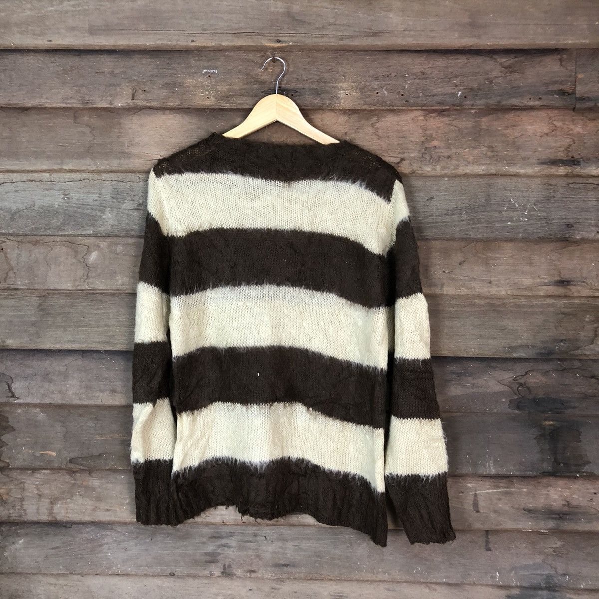 Japanese Brand DL Urban Collection Brown Stripe shag Mohair Knitwear #6798 Size US M / EU 48-50 / 2 - 9 Thumbnail