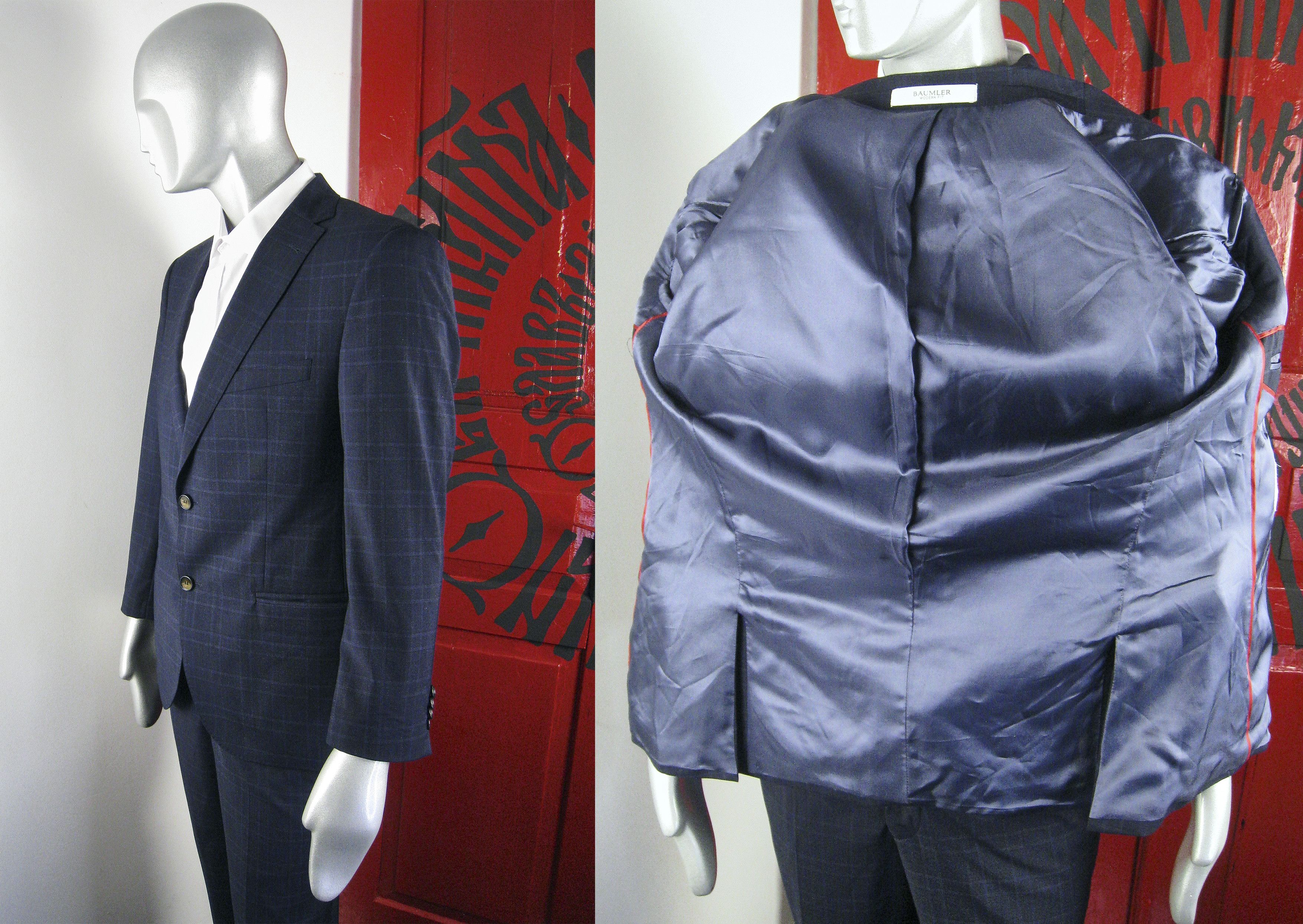 Baumler Baumler men's luxury navy check suit Size 42R - 8 Thumbnail