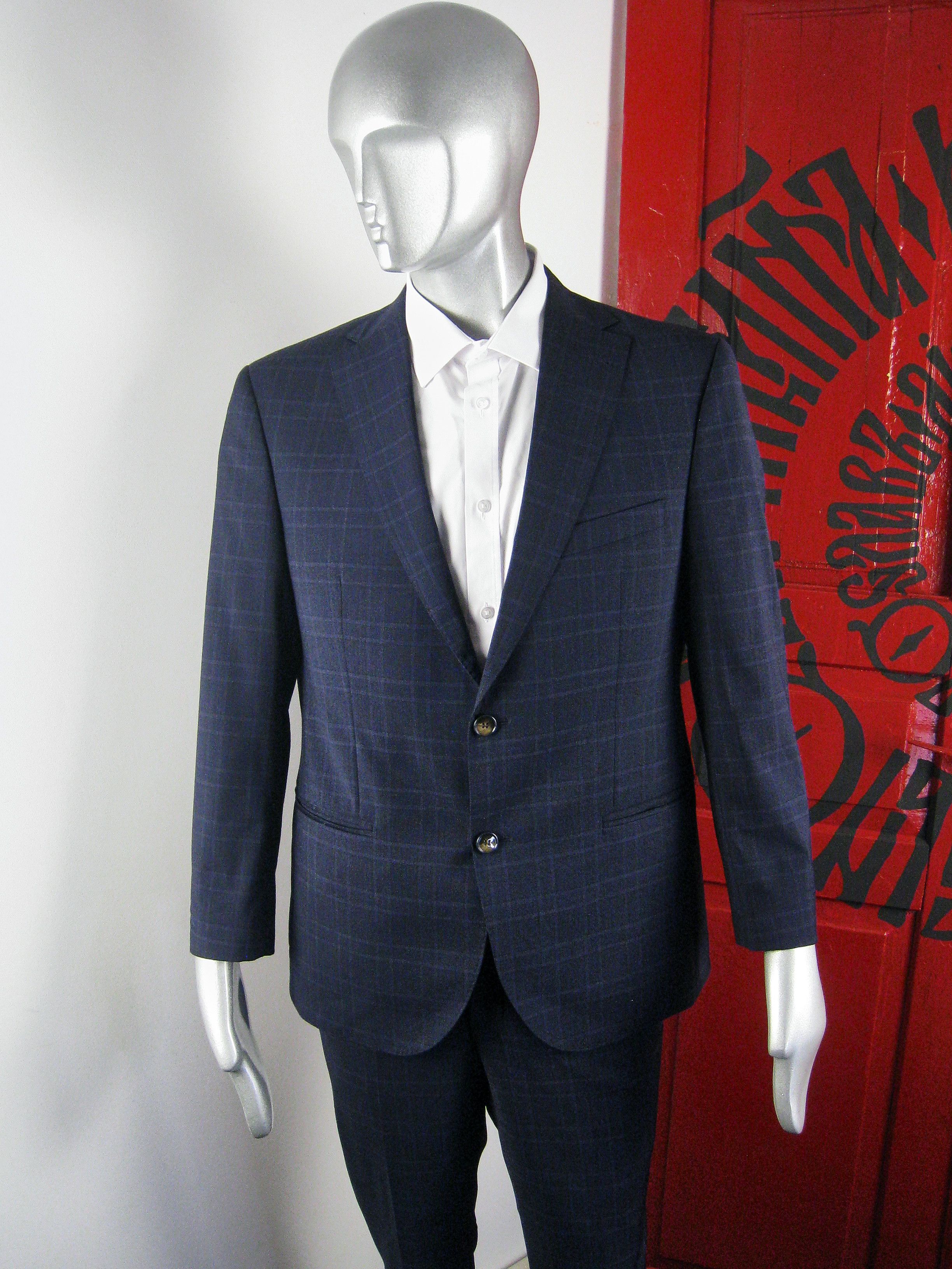 Baumler Baumler men's luxury navy check suit Size 42R - 4 Thumbnail
