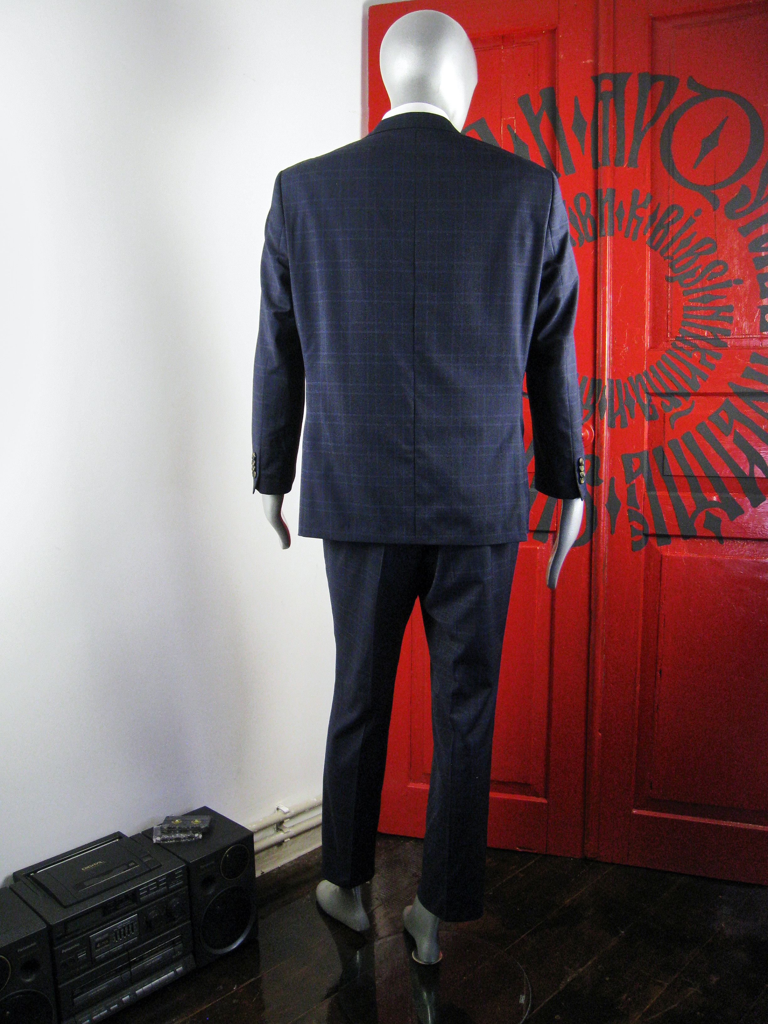 Baumler Baumler men's luxury navy check suit Size 42R - 3 Thumbnail