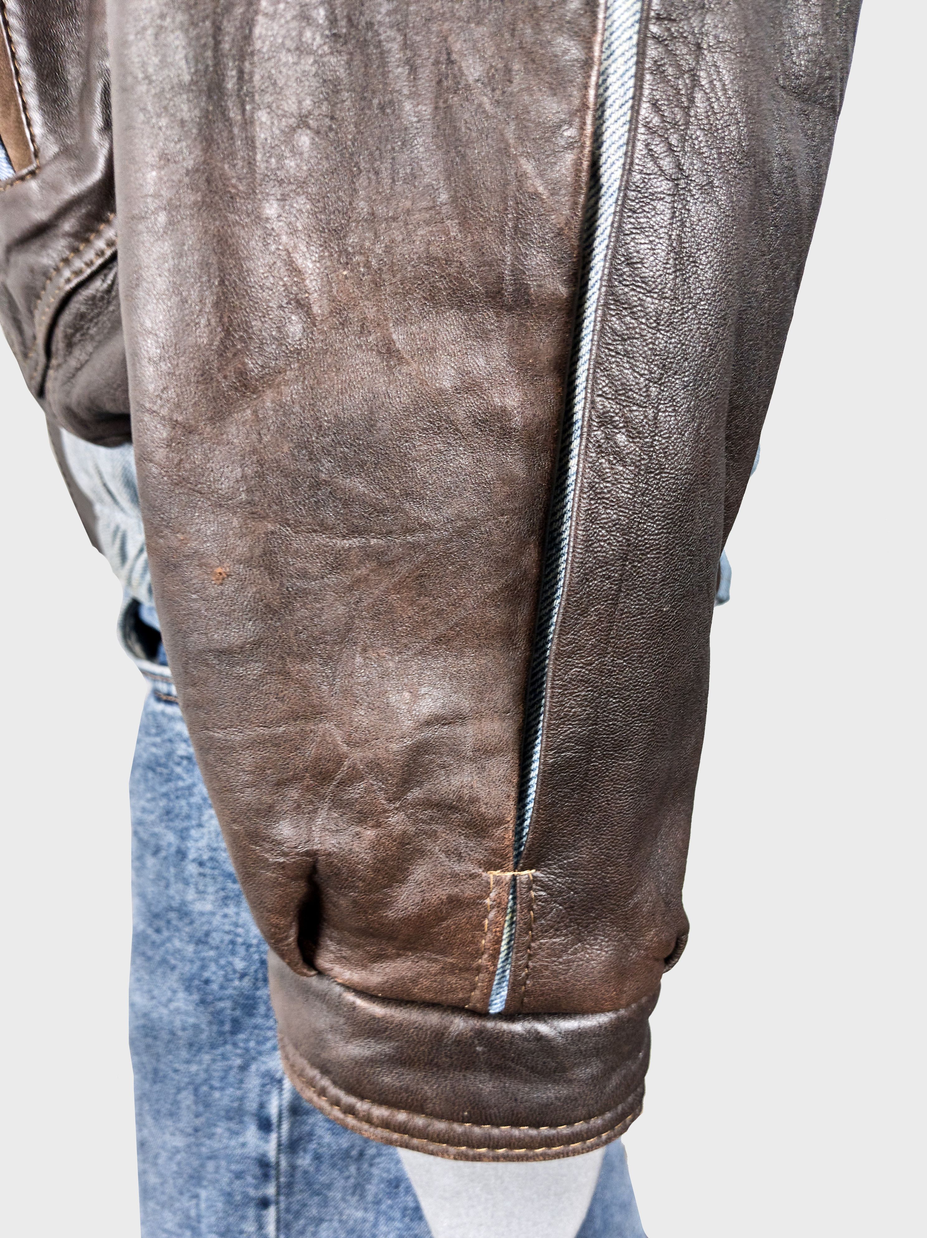 Vintage Vintage 80s Italian leather biker jacket with denim inserts Size US XL / EU 56 / 4 - 13 Thumbnail