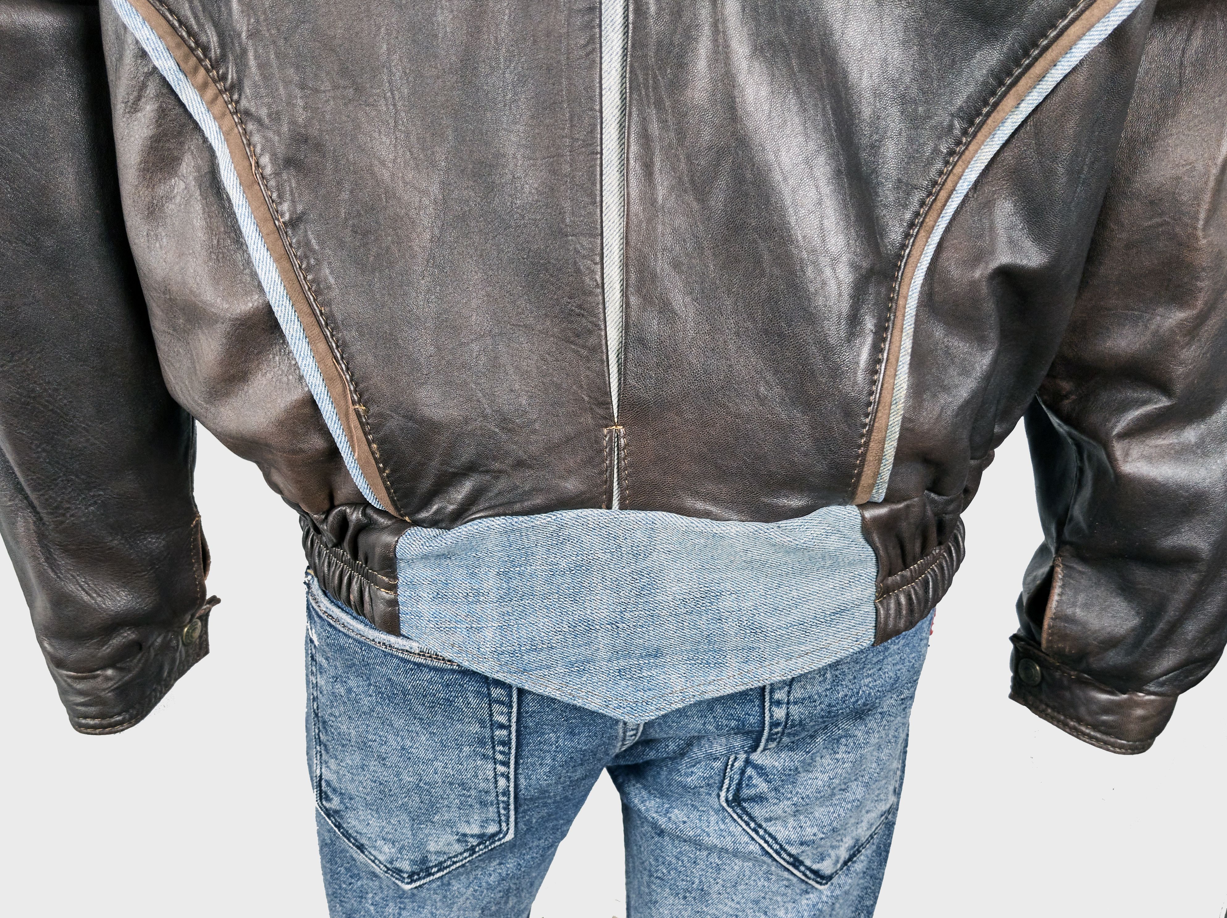 Vintage Vintage 80s Italian leather biker jacket with denim inserts Size US XL / EU 56 / 4 - 17 Thumbnail
