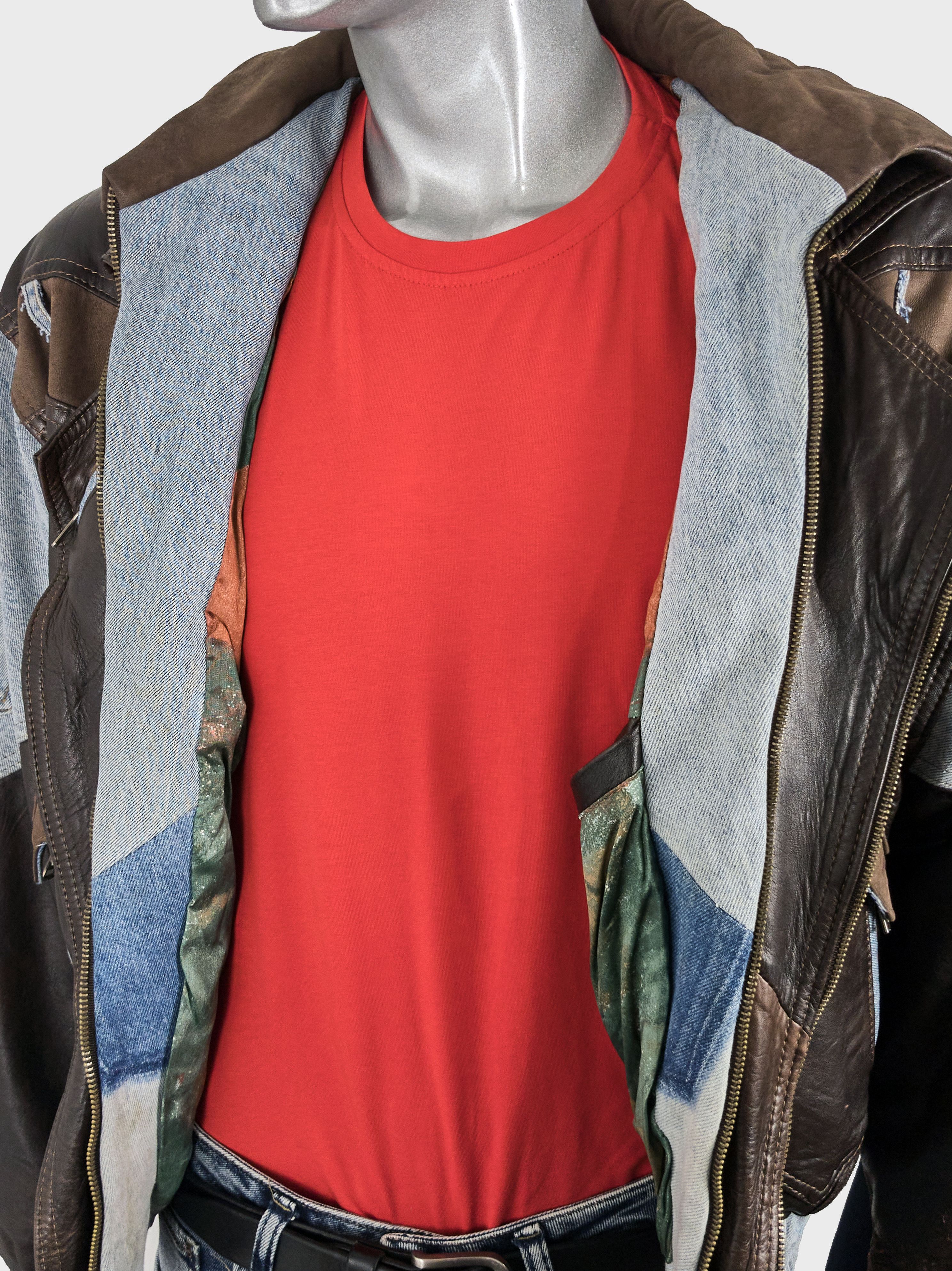 Vintage Vintage 80s Italian leather biker jacket with denim inserts Size US XL / EU 56 / 4 - 19 Thumbnail