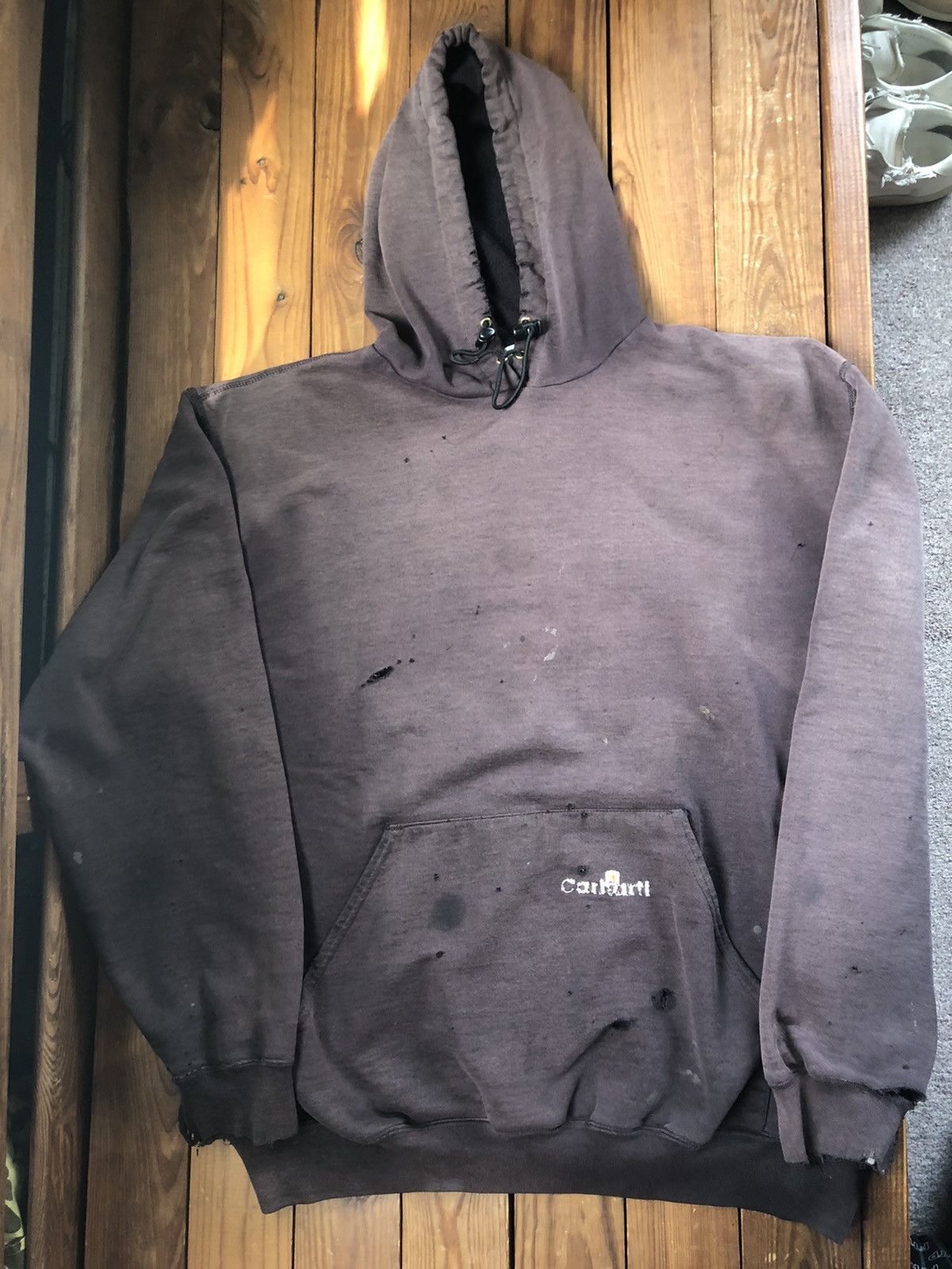 Vintage 90s Carhartt Faded Distressed Embroidered Hoodie