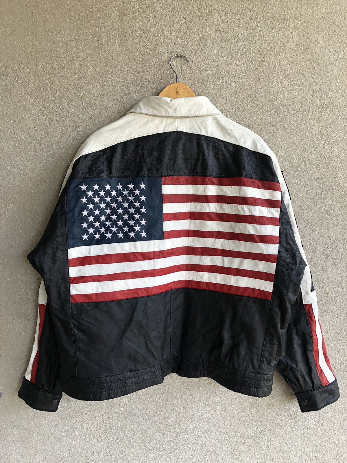 Vintage Vintage Flag USA leather jacket Size US XL / EU 56 / 4 - 2 Thumbnail
