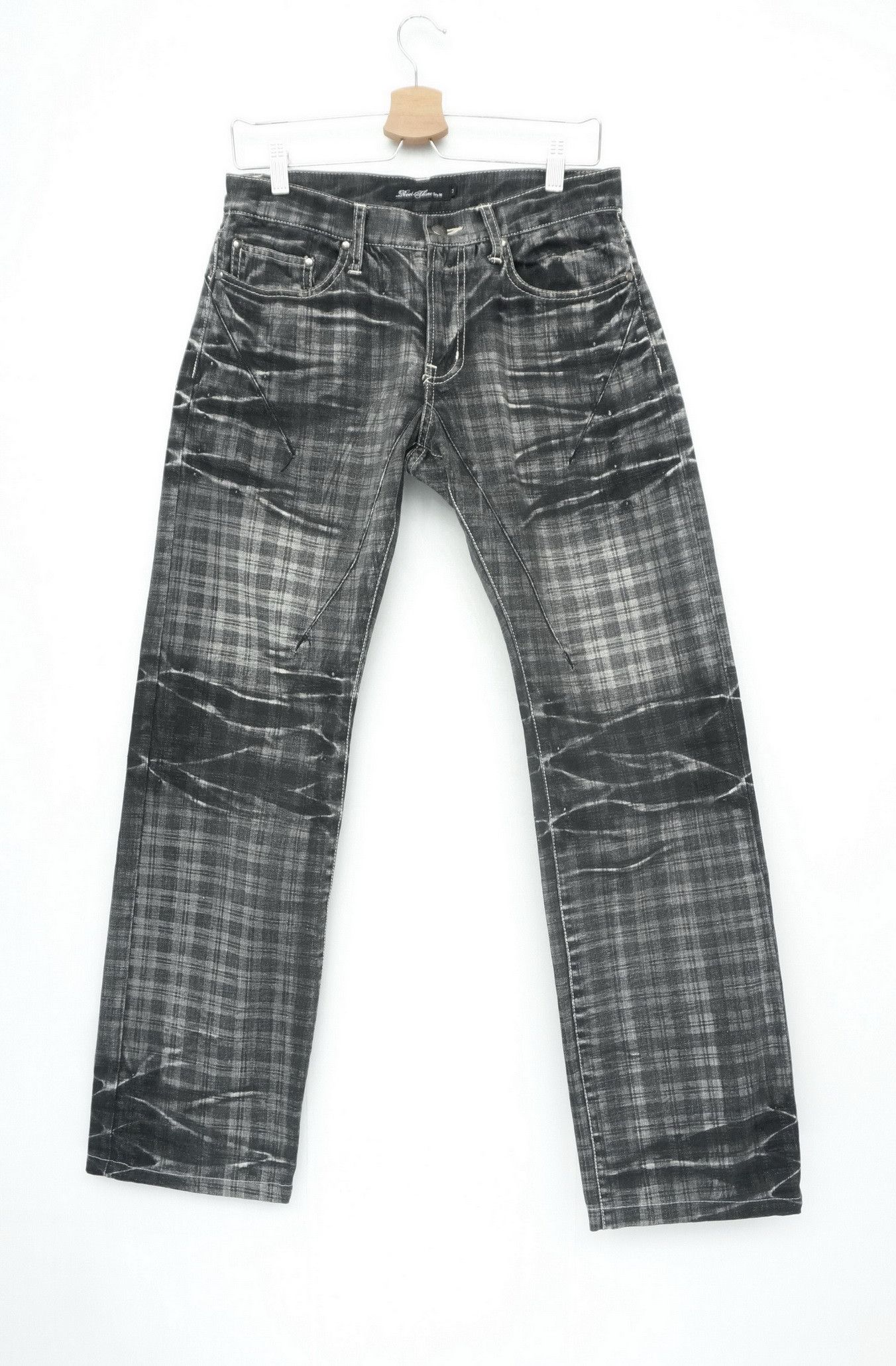 Japanese Brand Vintage 🔥 ROOT THREE Japan Check Distressed Jeans Size US 30 / EU 46 - 2 Thumbnail