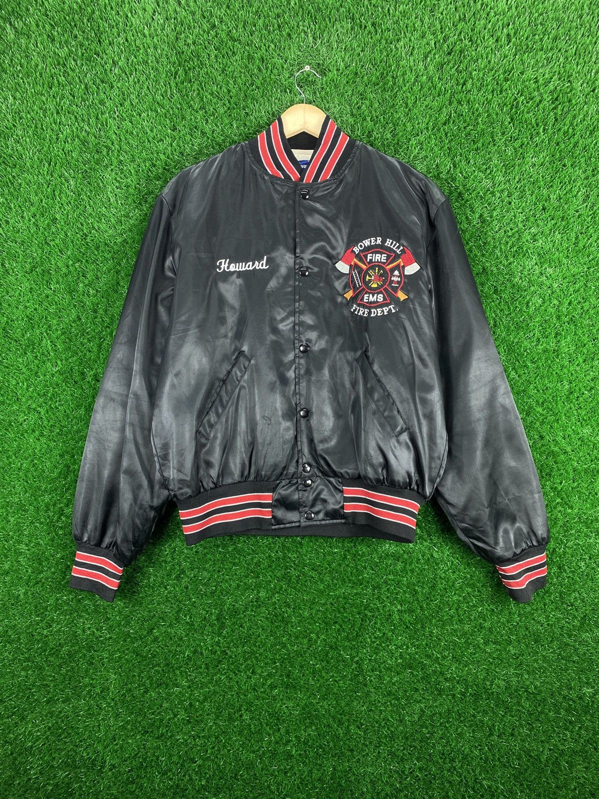 image of Vintage Holloway Varcity Jacket Bower Hill Fire Dept in Black, Men's (Size XL)