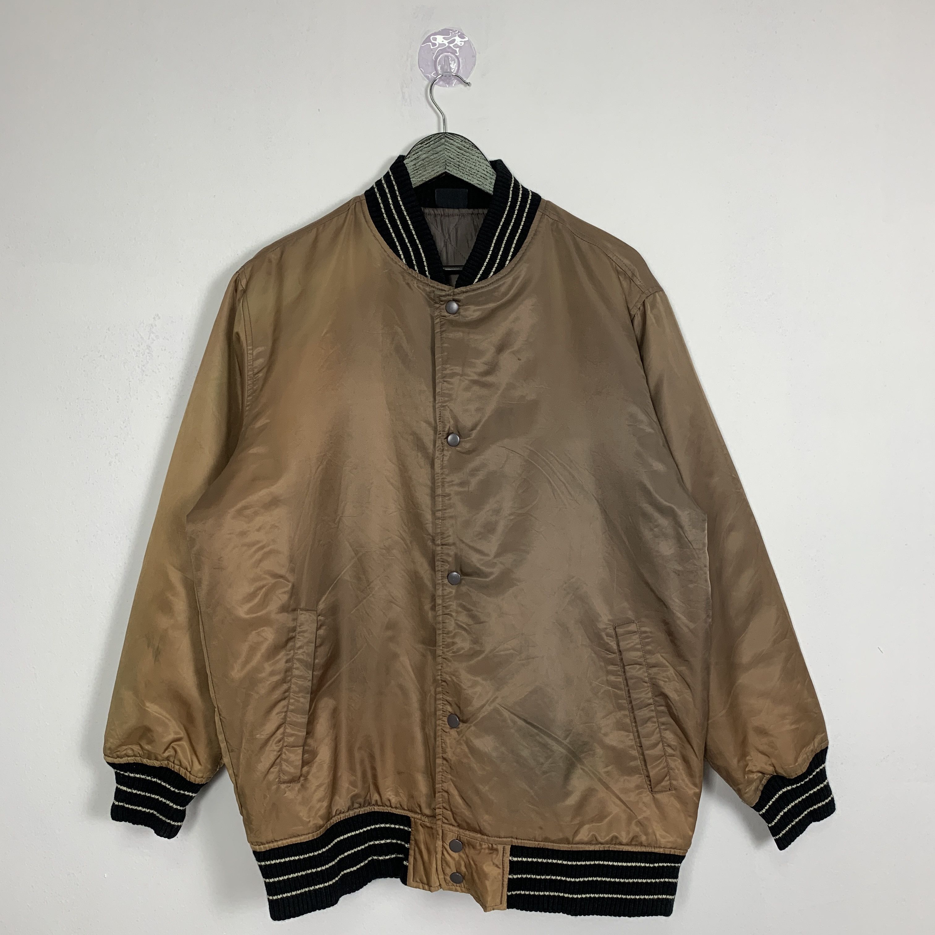 image of Vintage Nylaus Crew Button Up Bombers Jacket in Brown, Men's (Size Medium)
