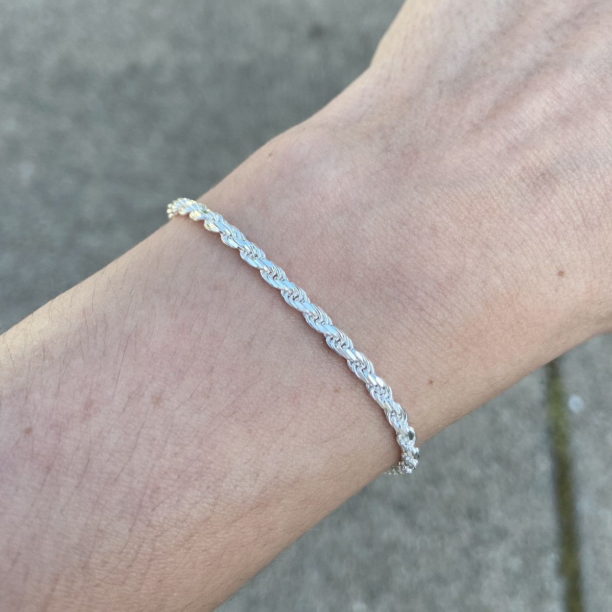 Sterling Silver Solid Silver Bracelet Silver Rope Bracelet 3mm 8in Size ONE SIZE - 1 Thumbnail