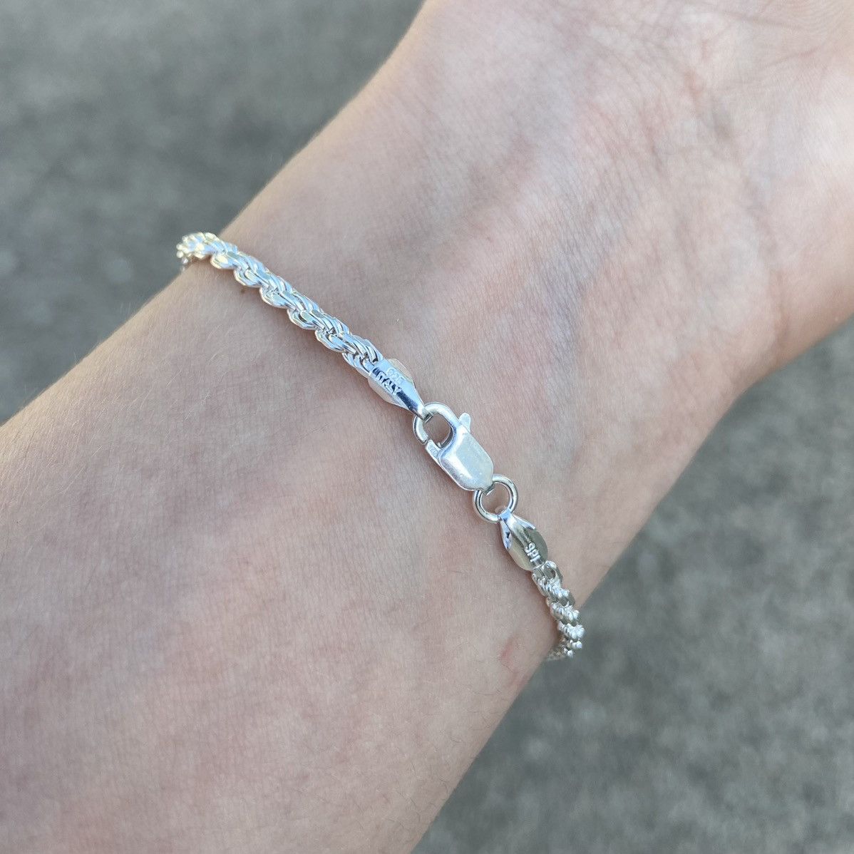 Sterling Silver Solid Silver Bracelet Silver Rope Bracelet 3mm 8in Size ONE SIZE - 2 Thumbnail