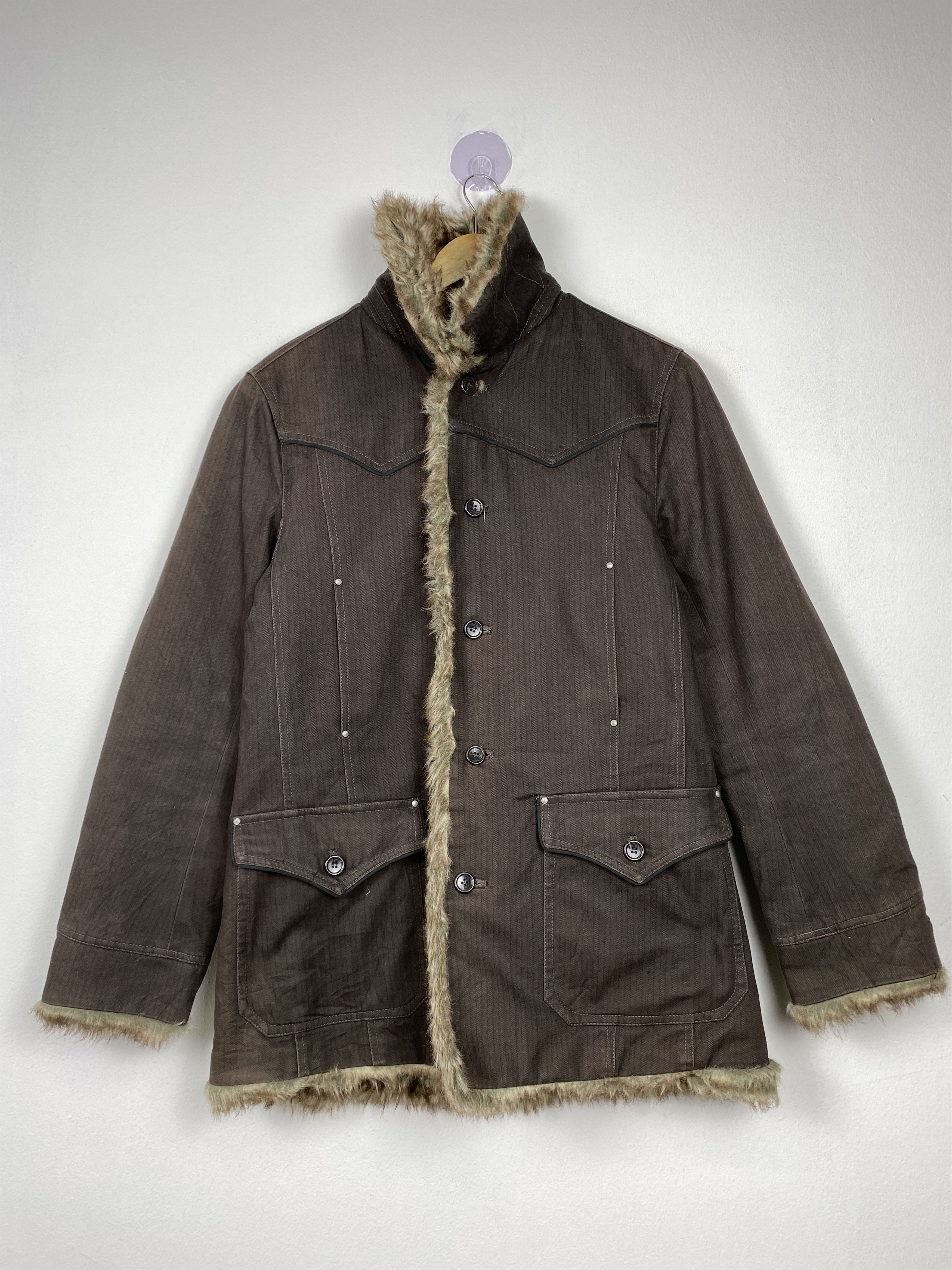 image of Vintage Cubic Sugar Sherpa Lining Button Up Jacket in Brown, Men's (Size Small)