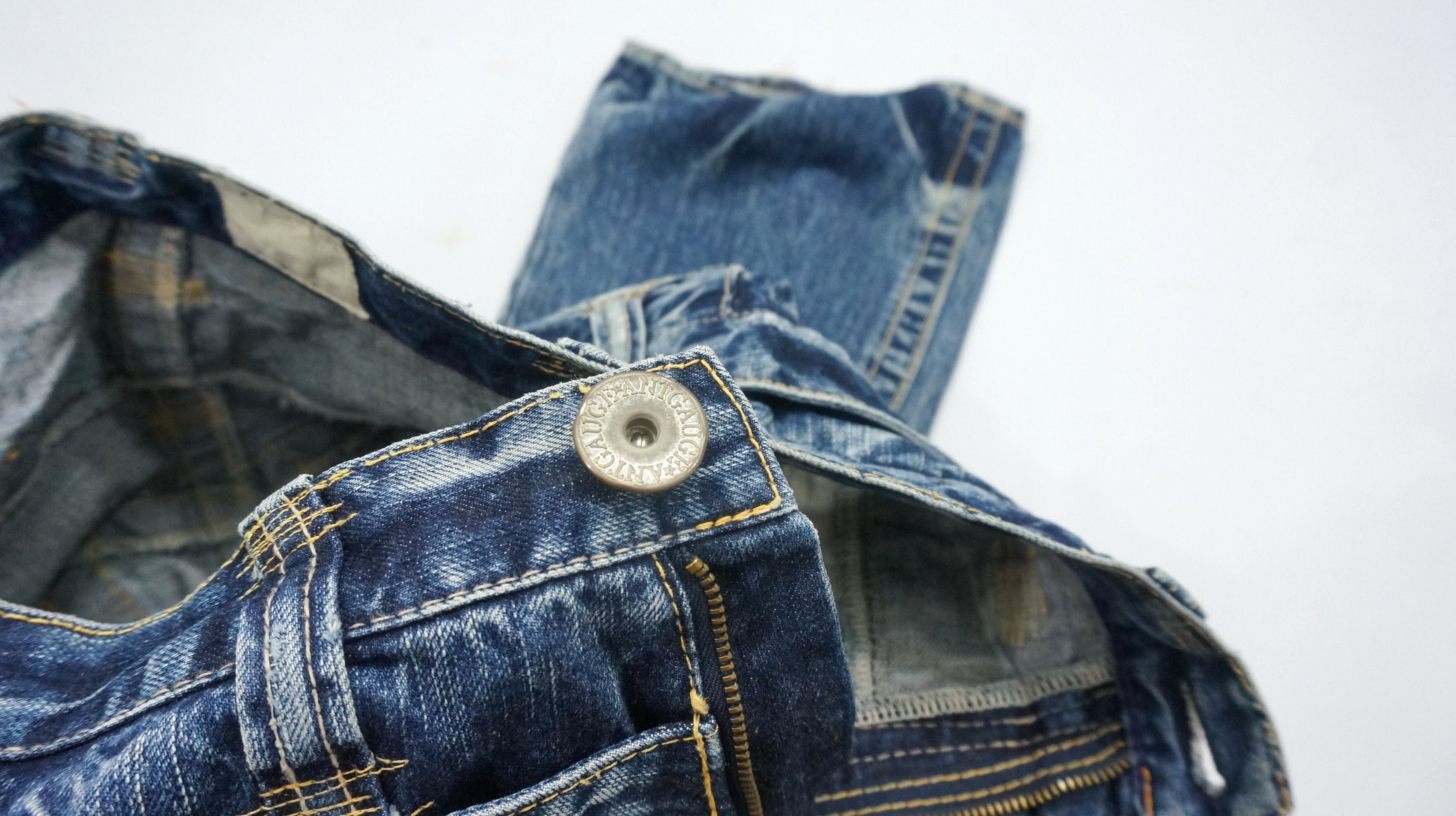 Japanese Brand Vintage Flared! ANTGAUGE Japan Double waist Blue Jeans Size US 29 - 22 Thumbnail
