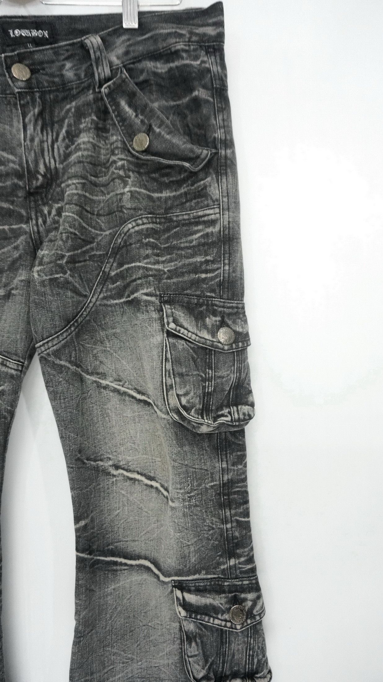 Japanese Brand 🔥LOWBOX🔥 Japan Distressed Lowrise Flared Leg Cargo Jeans Size US 35 - 12 Thumbnail