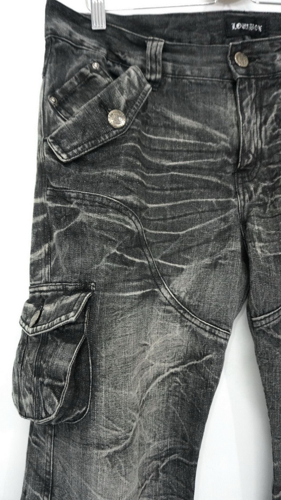 Japanese Brand 🔥LOWBOX🔥 Japan Distressed Lowrise Flared Leg Cargo Jeans Size US 35 - 7 Thumbnail