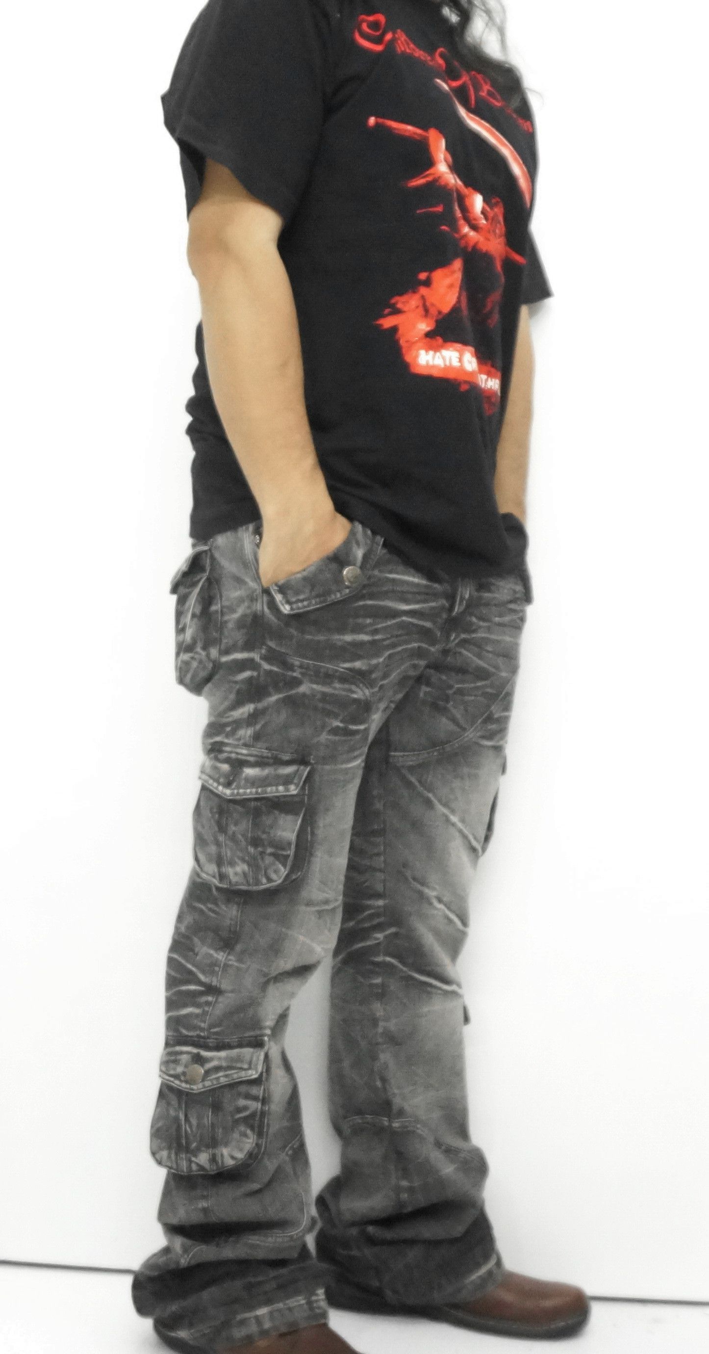Japanese Brand 🔥LOWBOX🔥 Japan Distressed Lowrise Flared Leg Cargo Jeans Size US 35 - 1 Thumbnail