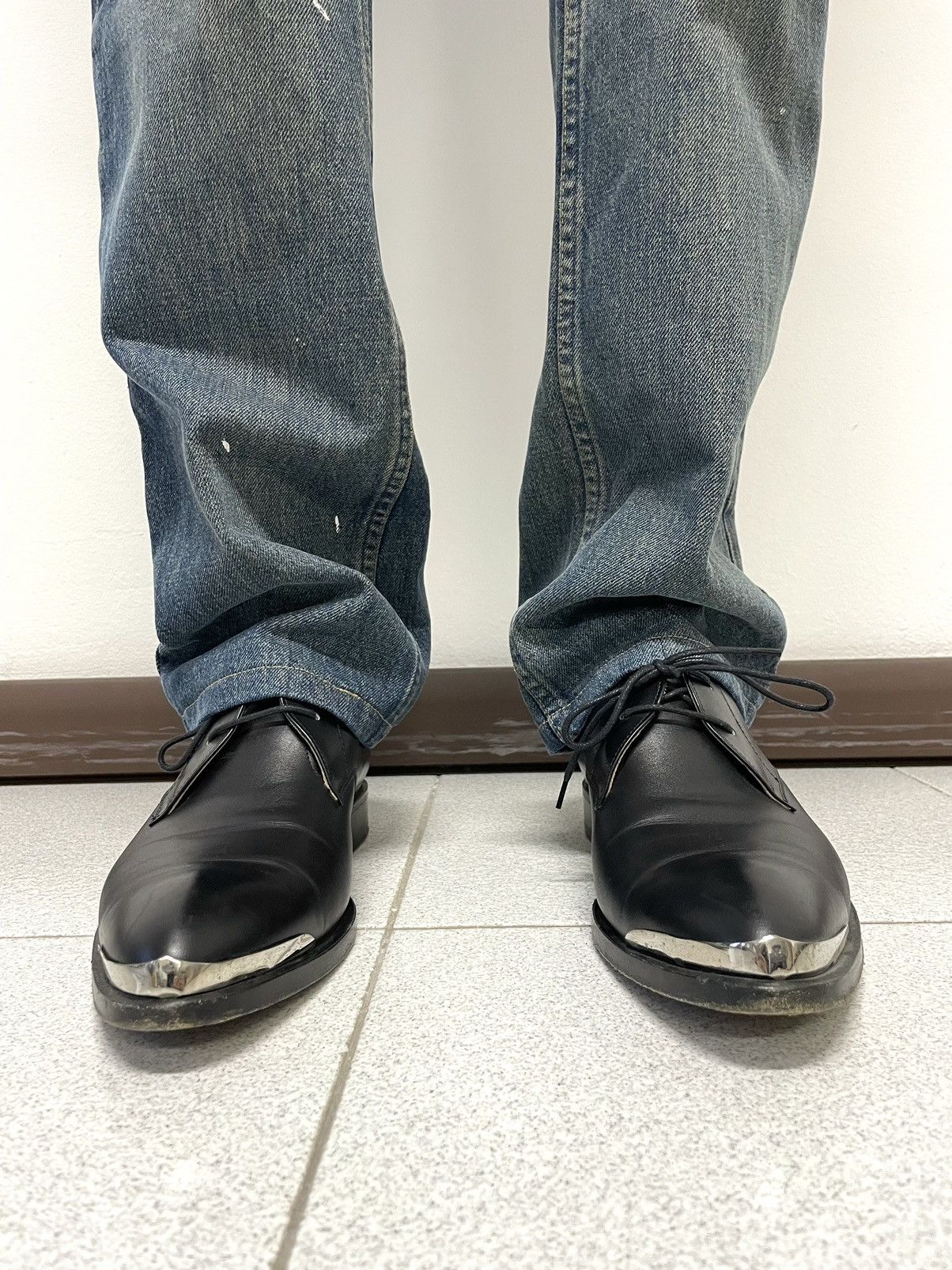Pre-owned Helmut Lang Ss 2004 Metal Heel Shoes Toe Leather Derby Boots Archive Runway In Black