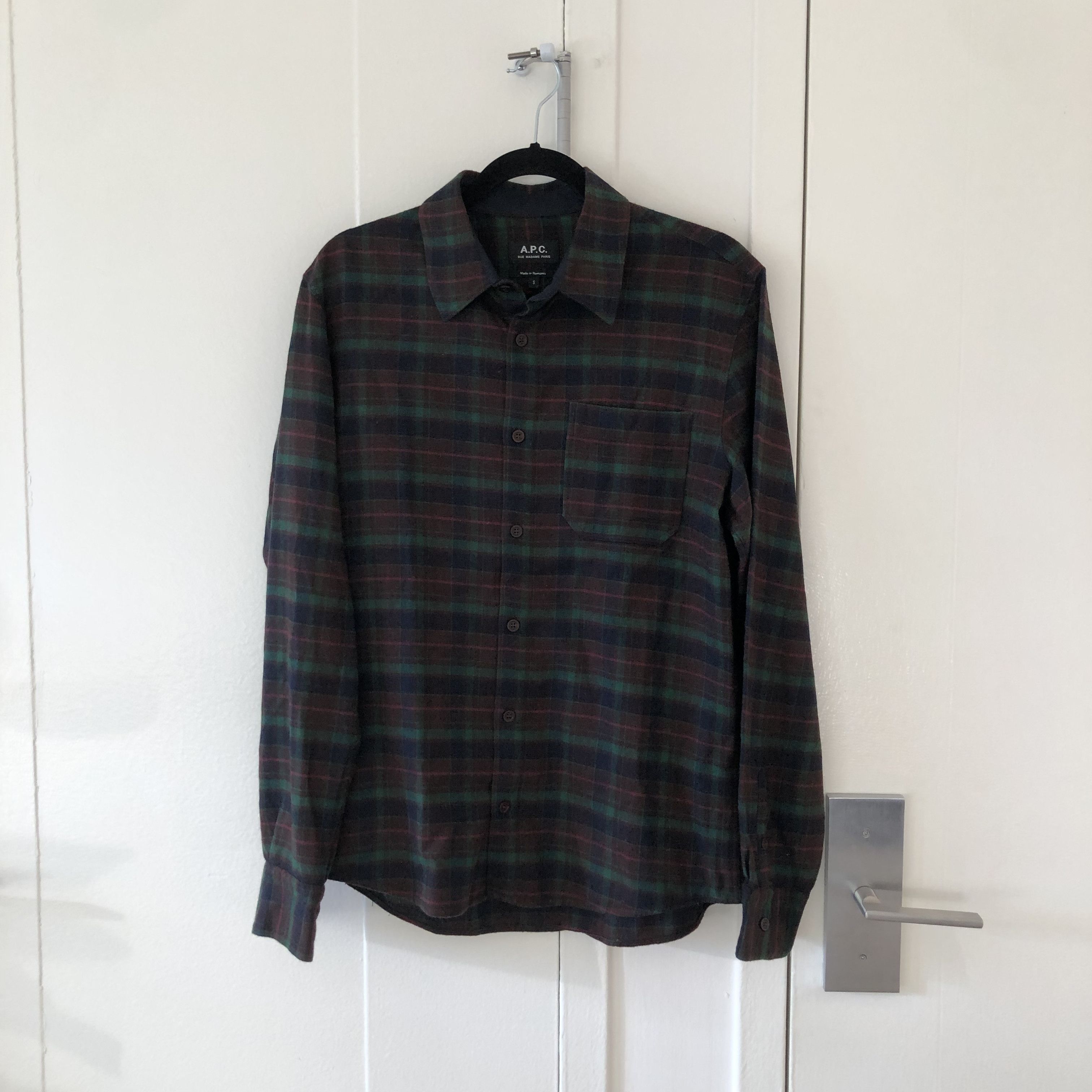 Image of A P C Wool Plaid Flannel, Men's (Size Small)