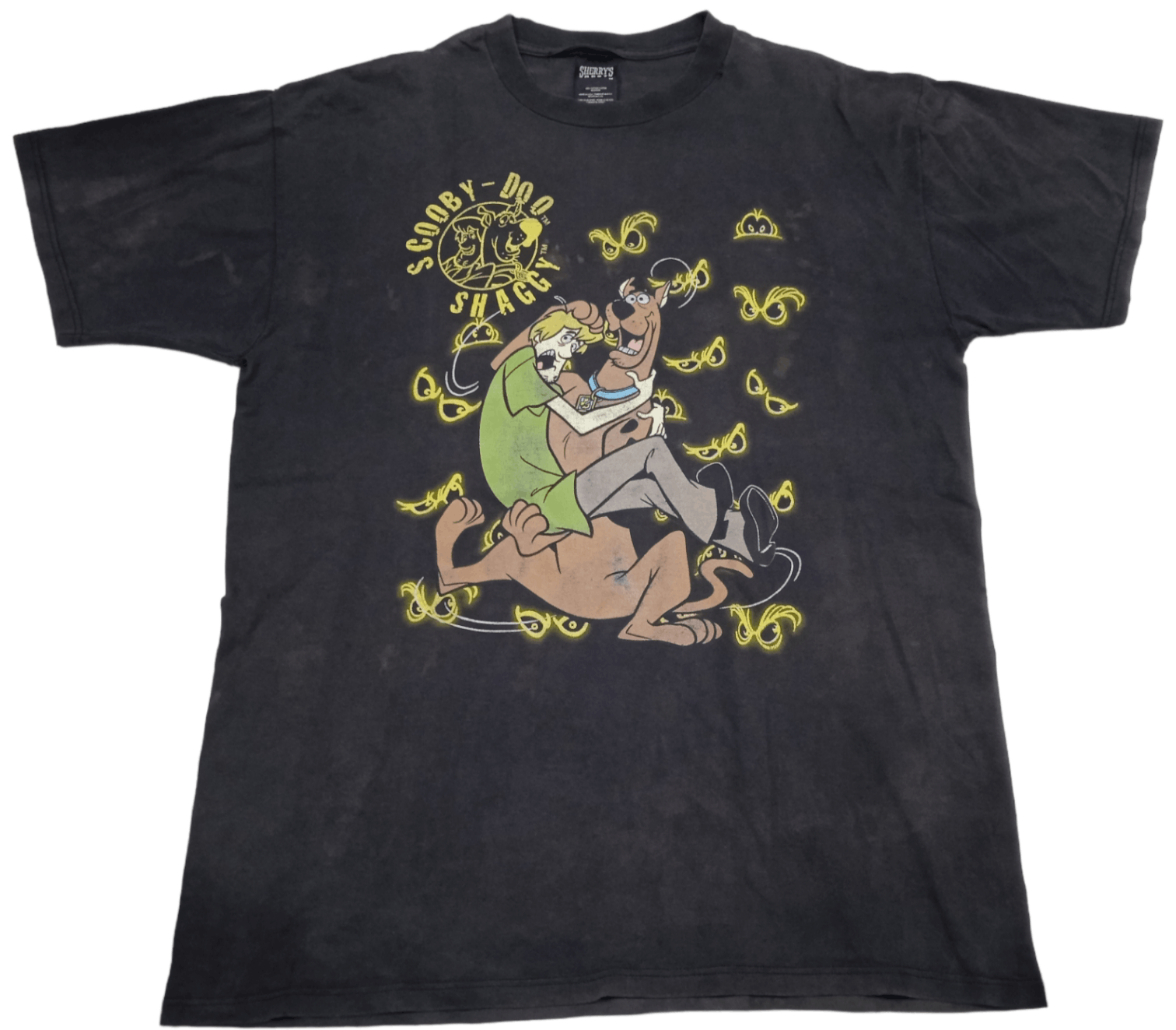 image of Movie x Vintage 90's Scooby Doo Cartoon T Shirt Thrashed in Black, Men's (Size Large)