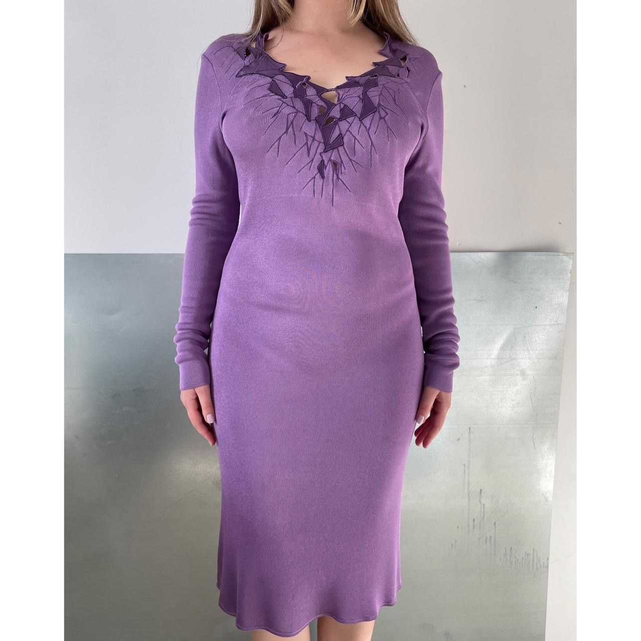 Thierry Mugler Thierry Mugler Purple Dress with Embroidery Size L / US 10 / IT 46 - 1 Thumbnail