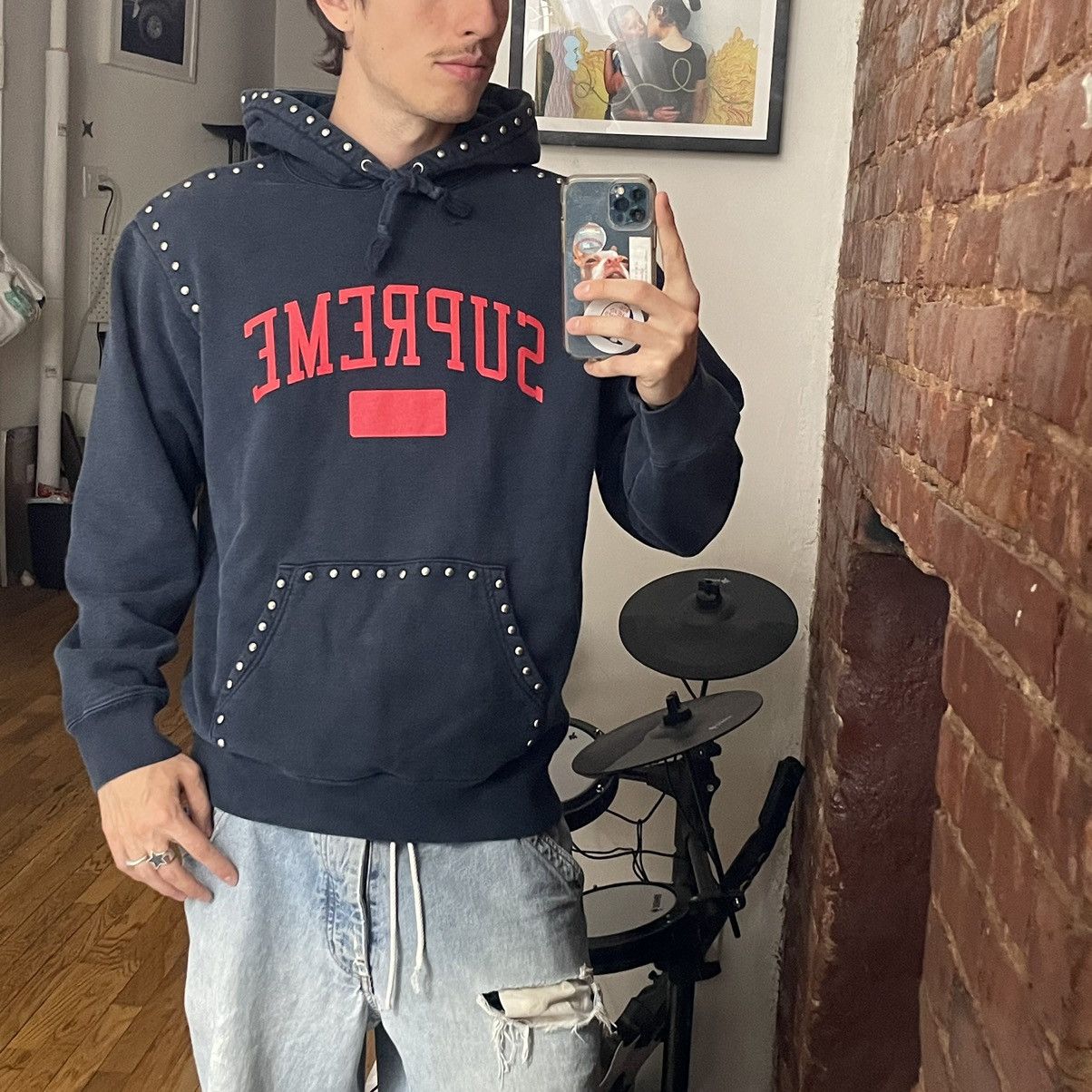 Supreme Studded Hooded Sweatshirt Navy