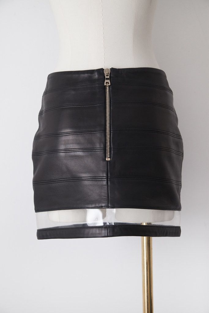 Balmain Leather skirt with transparent insert Size 26" / US 2 / IT 38 - 3 Thumbnail