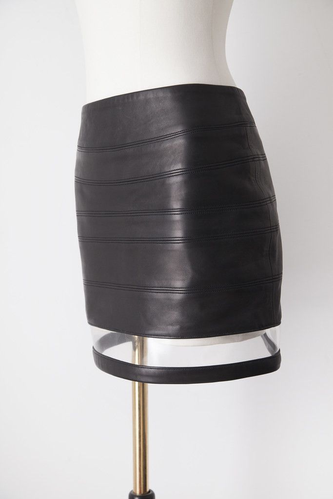 Balmain Leather skirt with transparent insert Size 26" / US 2 / IT 38 - 2 Thumbnail