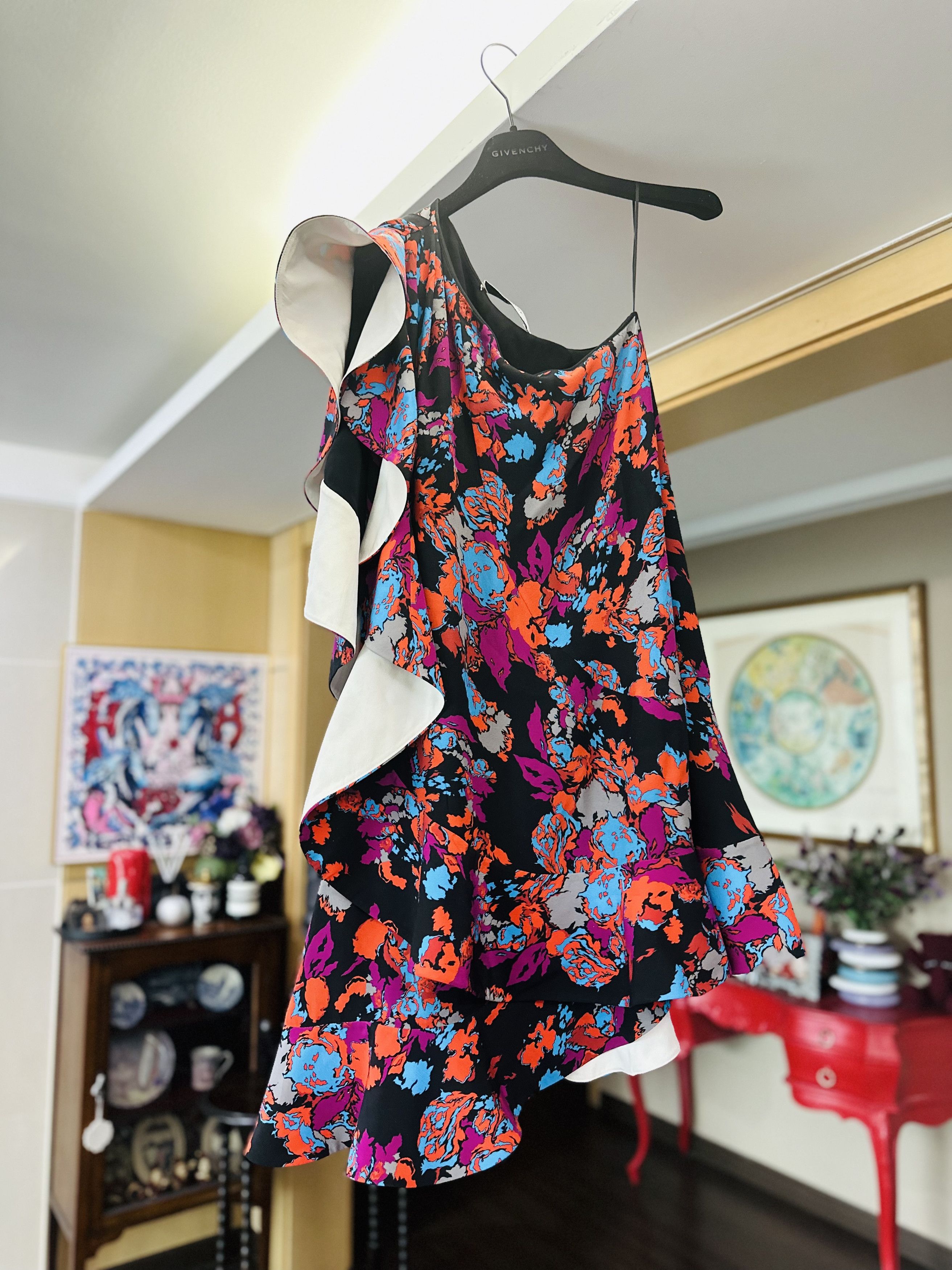 Givenchy GIVENCHY One Shoulder Floral Dress, 100% Silk Size XS / US 0-2 / IT 36-38 - 2 Thumbnail