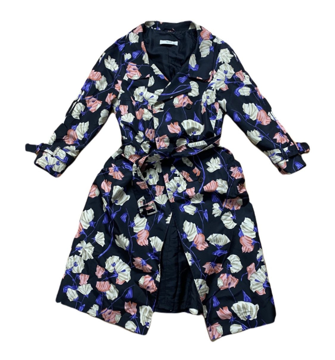 image of Prada Milano Silk Trench Coat Resort Spring/summer 2008 in Black/Floral, Women's (Size Small)