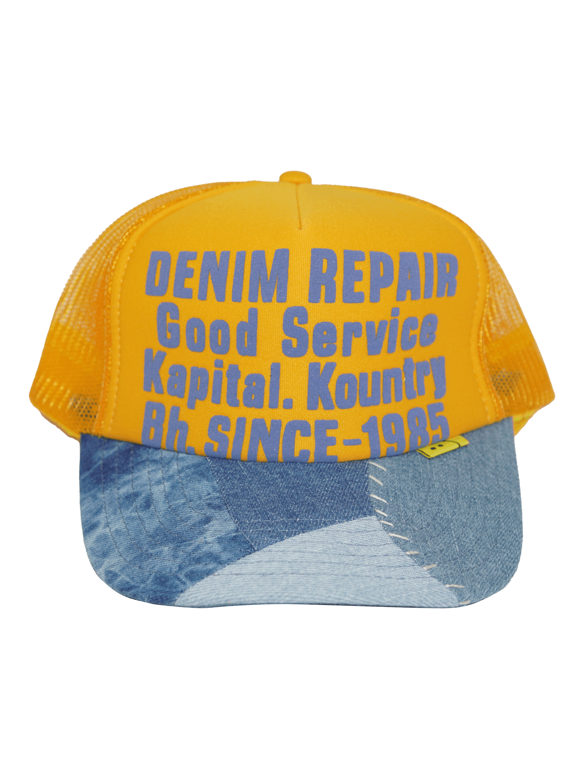 image of Kapital x Kapital Kountry Denim Repair Service Denim Re-Construct Trucker Cap - Gold, Men's