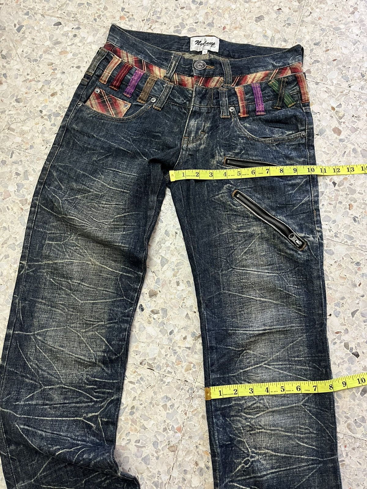 Japanese Brand Distress whiskers Nylaus jeans double waist design Size US 30 / EU 46 - 11 Thumbnail