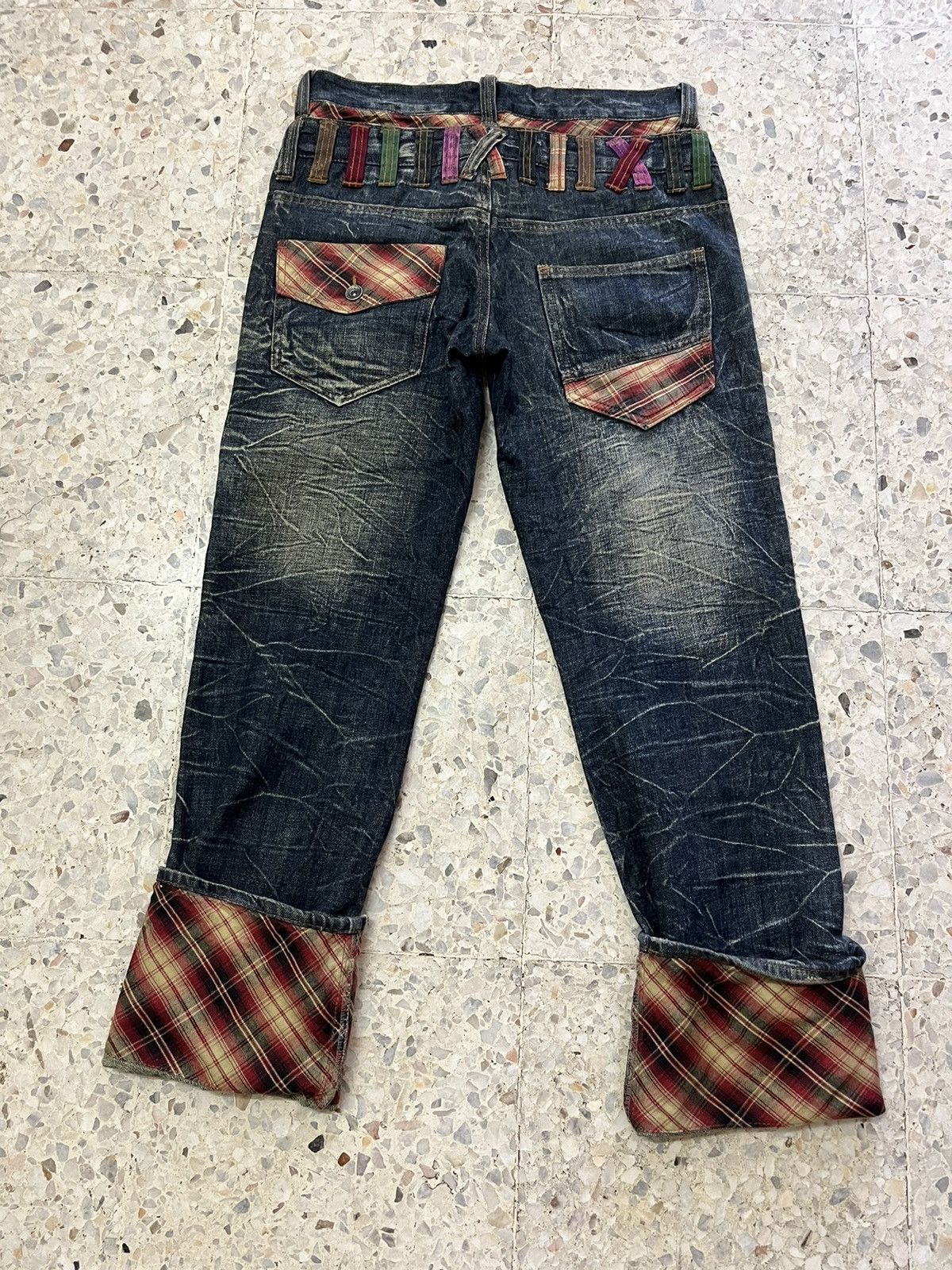 Japanese Brand Distress whiskers Nylaus jeans double waist design Size US 30 / EU 46 - 14 Thumbnail