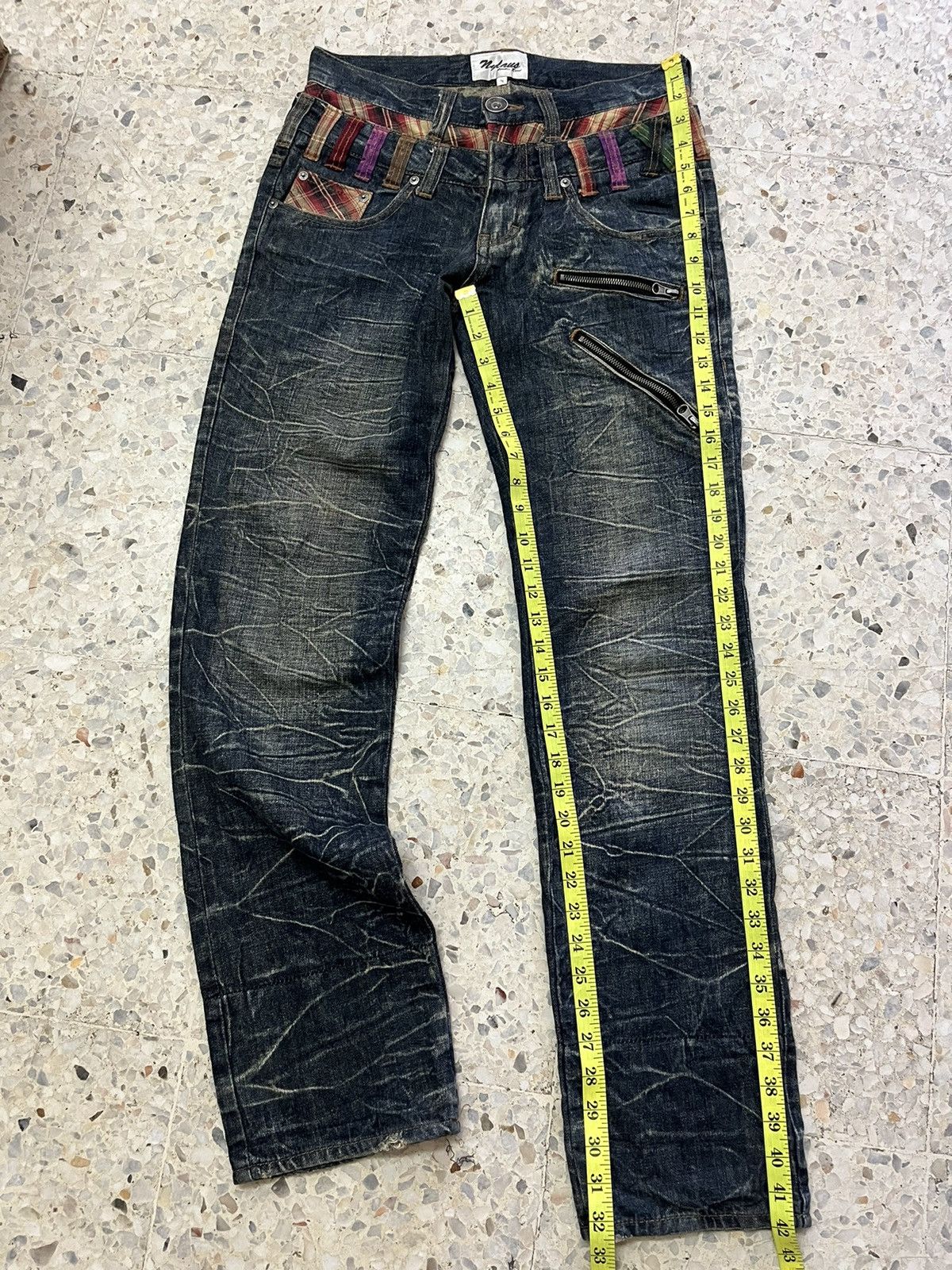 Japanese Brand Distress whiskers Nylaus jeans double waist design Size US 30 / EU 46 - 10 Thumbnail