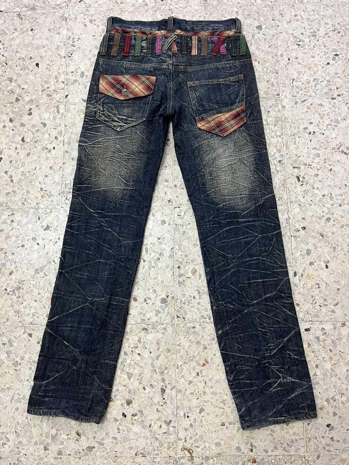 Japanese Brand Distress whiskers Nylaus jeans double waist design Size US 30 / EU 46 - 2 Thumbnail