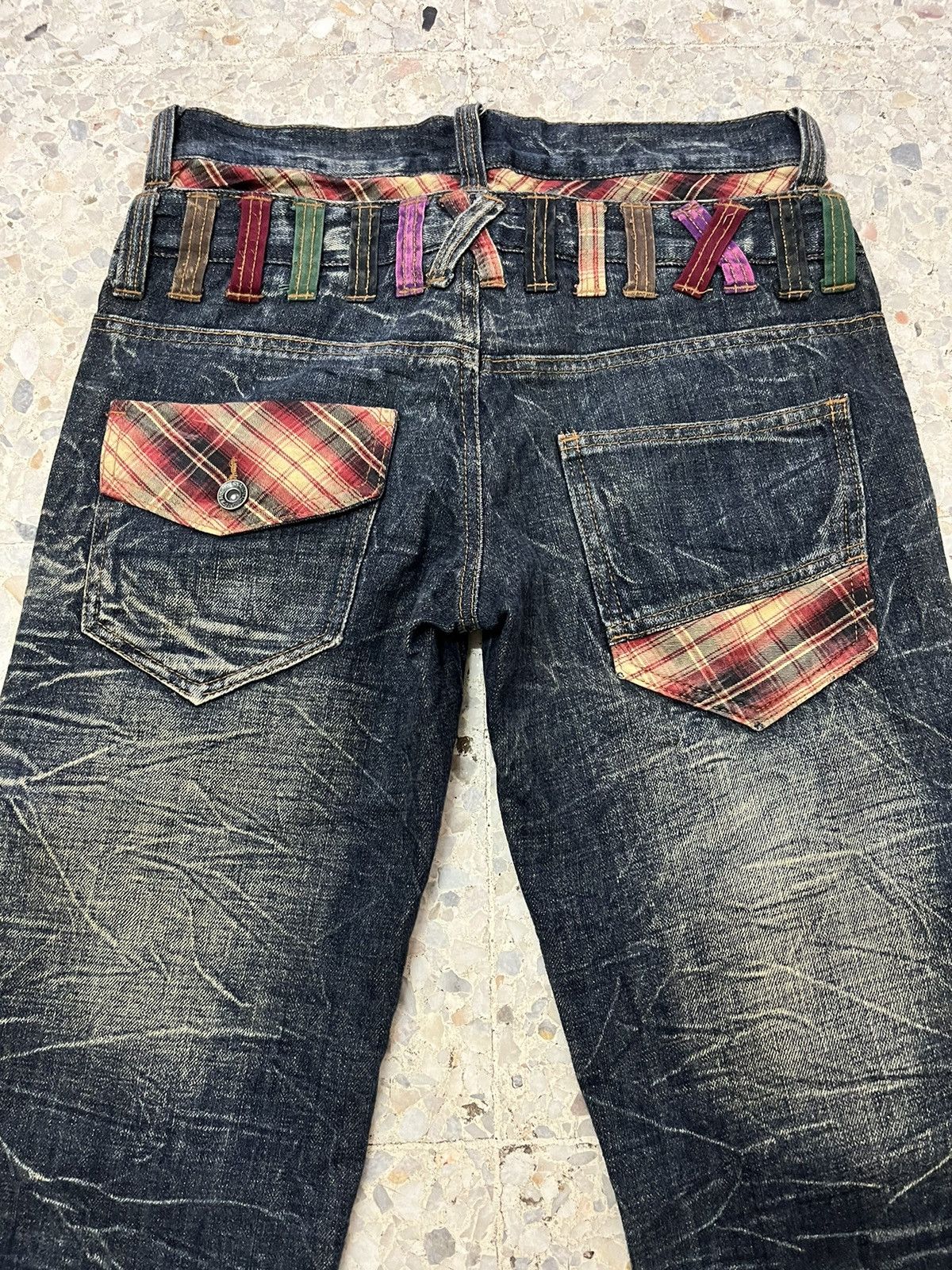 Japanese Brand Distress whiskers Nylaus jeans double waist design Size US 30 / EU 46 - 4 Thumbnail