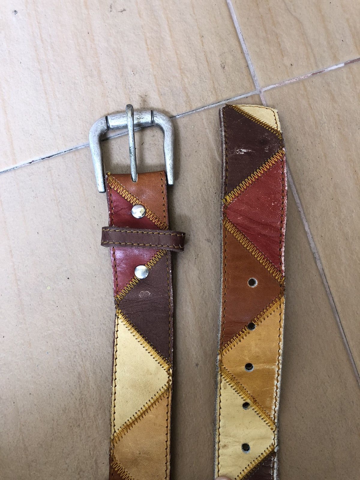 Cowboy Equipment × Leather Vintage Patchwork Cowboy Style Fashion Buckle Belts Size ONE SIZE - 6 Thumbnail