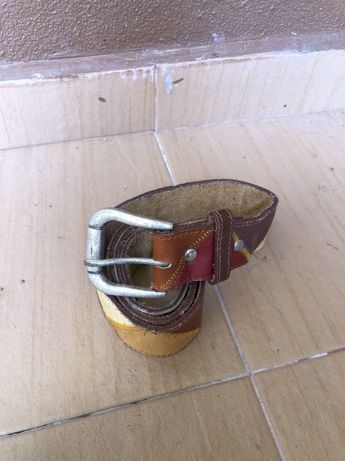 Cowboy Equipment × Leather Vintage Patchwork Cowboy Style Fashion Buckle Belts Size ONE SIZE - 2 Thumbnail