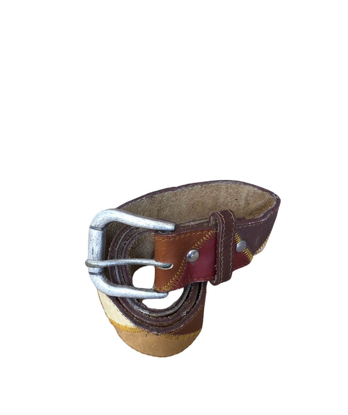 Cowboy Equipment × Leather Vintage Patchwork Cowboy Style Fashion Buckle Belts Size ONE SIZE - 1 Thumbnail
