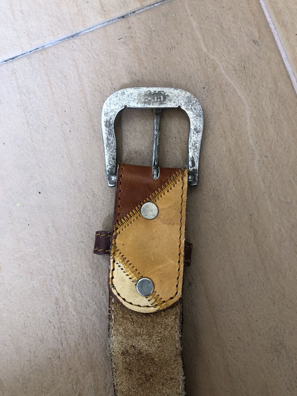 Cowboy Equipment × Leather Vintage Patchwork Cowboy Style Fashion Buckle Belts Size ONE SIZE - 4 Thumbnail