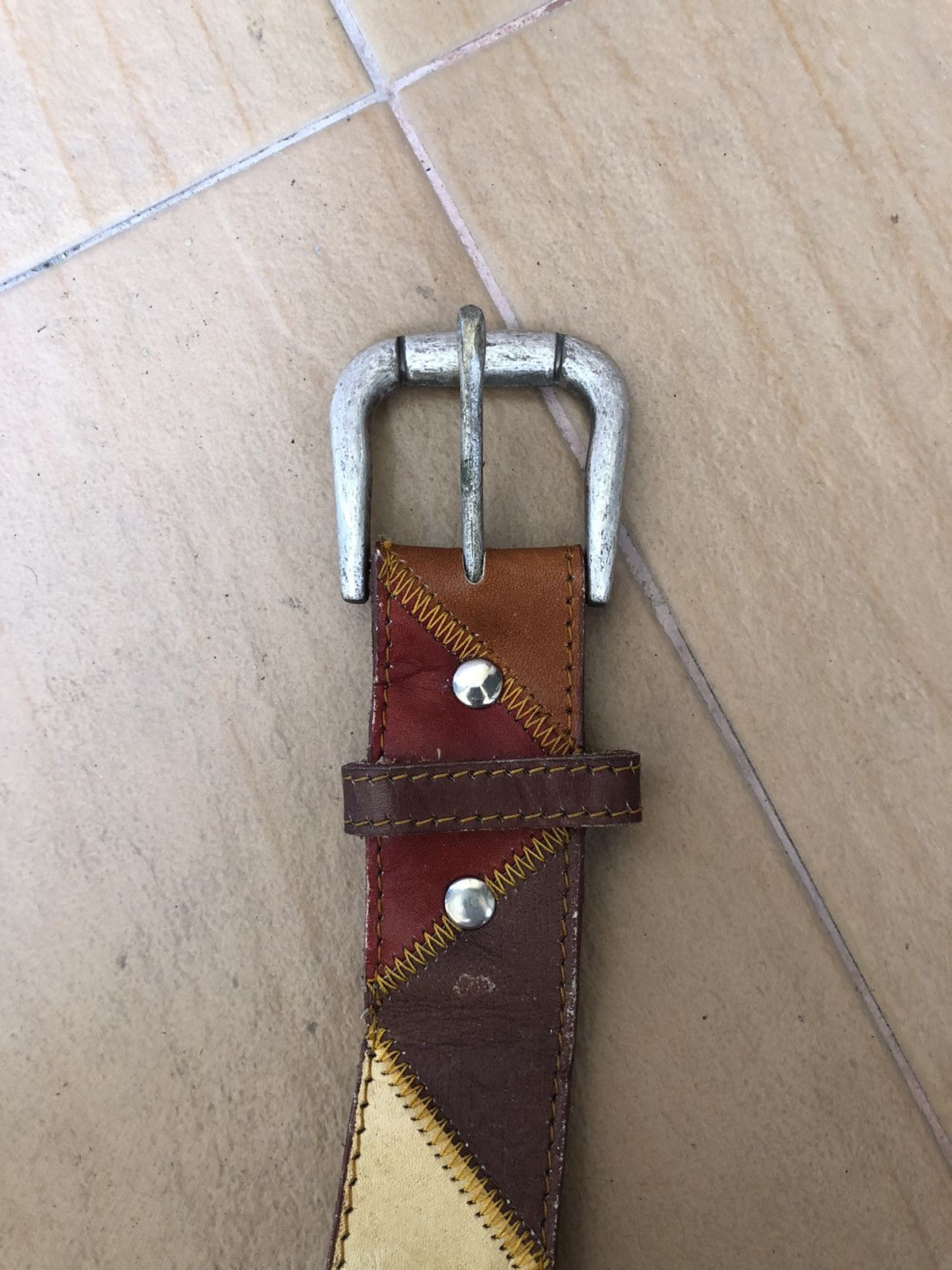 Cowboy Equipment × Leather Vintage Patchwork Cowboy Style Fashion Buckle Belts Size ONE SIZE - 3 Thumbnail