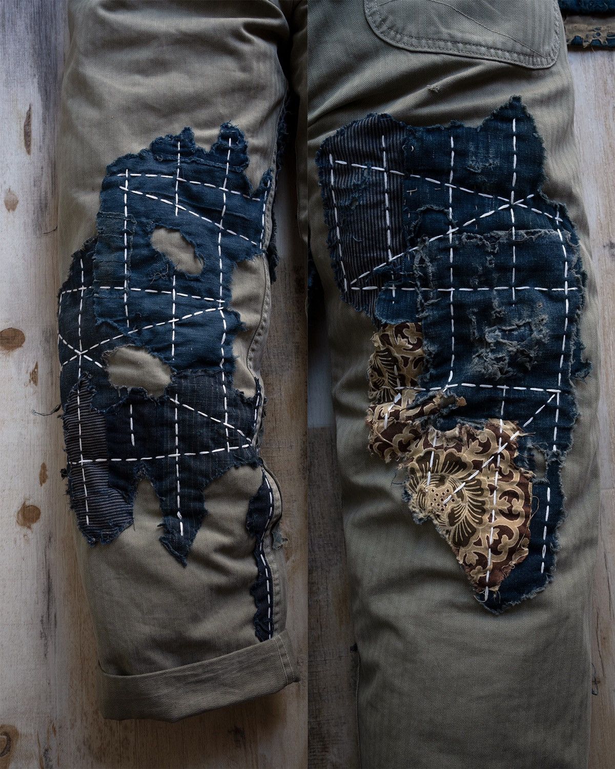 Handmade × Japanese Brand × Orslow Orslow P-41 Trouser “Green Peace” Boro 1 of 1 Size US 31 - 7 Thumbnail