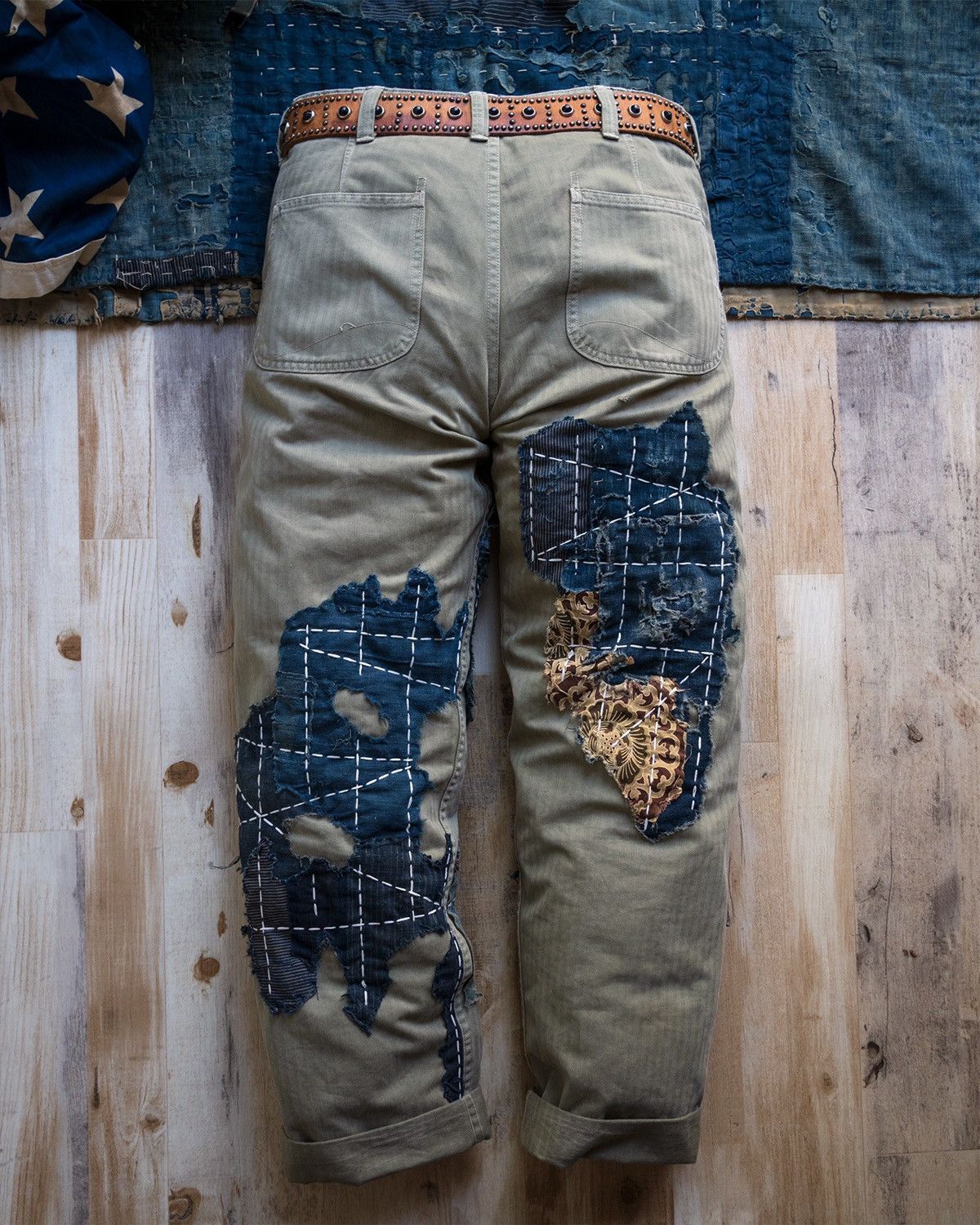 Handmade × Japanese Brand × Orslow Orslow P-41 Trouser “Green Peace” Boro 1 of 1 Size US 31 - 5 Thumbnail