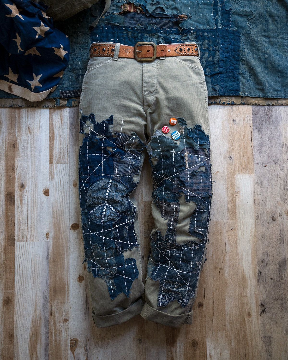 Handmade × Japanese Brand × Orslow Orslow P-41 Trouser “Green Peace” Boro 1 of 1 Size US 31 - 1 Thumbnail