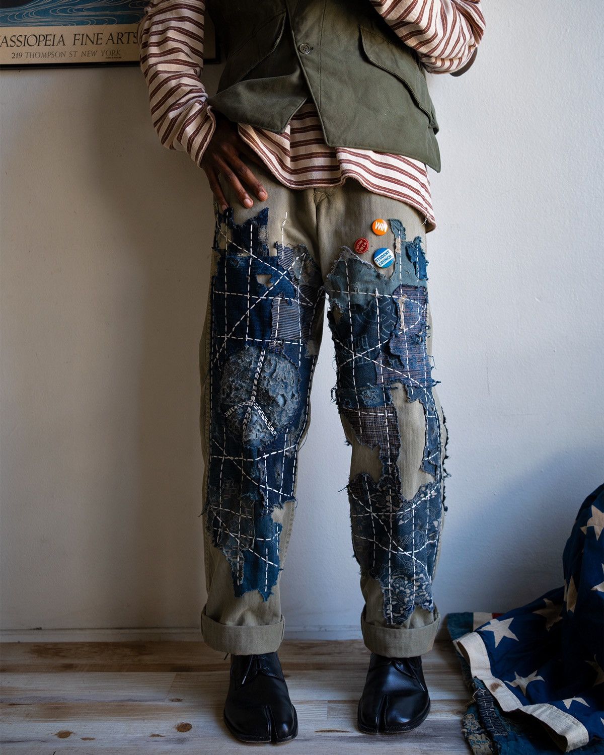 Handmade × Japanese Brand × Orslow Orslow P-41 Trouser “Green Peace” Boro 1 of 1 Size US 31 - 2 Thumbnail