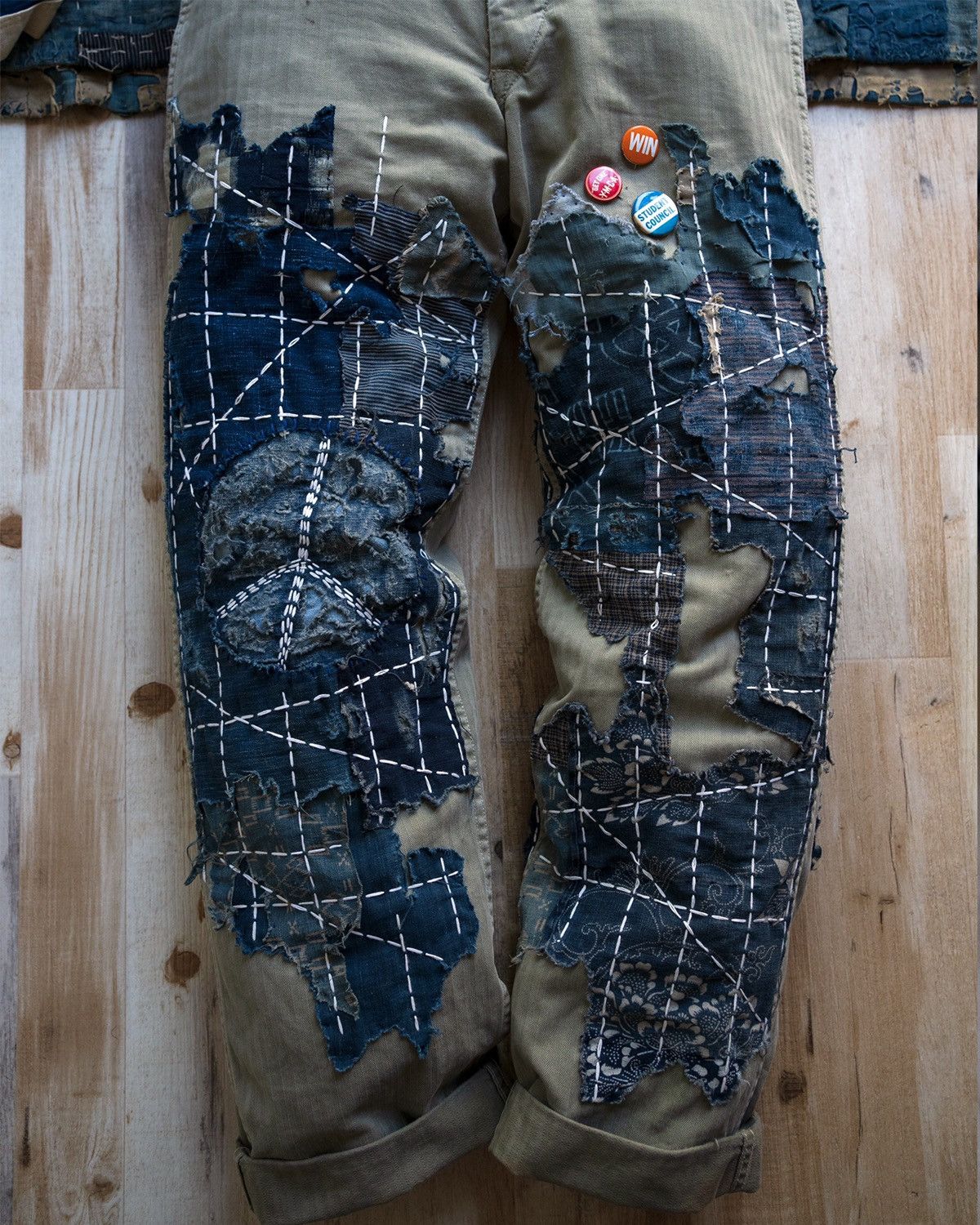Handmade × Japanese Brand × Orslow Orslow P-41 Trouser “Green Peace” Boro 1 of 1 Size US 31 - 3 Thumbnail