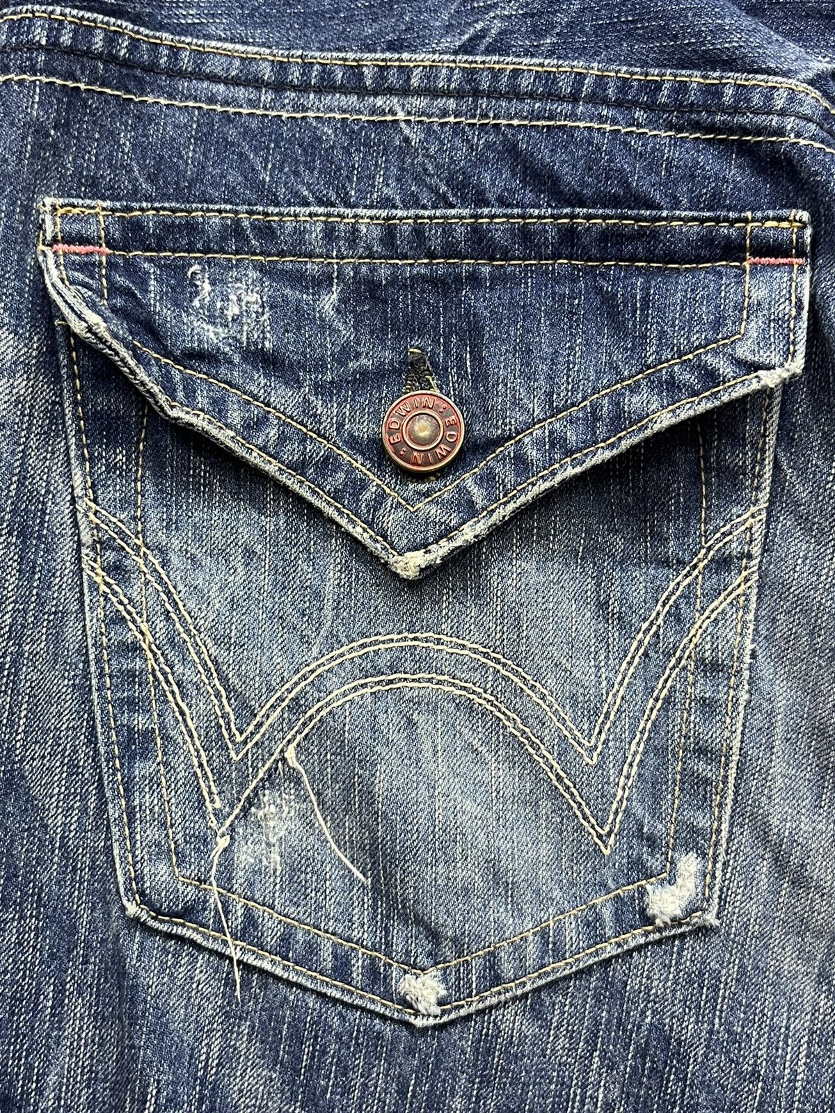 Edwin FLARED🔥BLUE TRIP 503 Raw Blue Distressed Denim Made in Japan Size US 34 / EU 50 - 9 Thumbnail