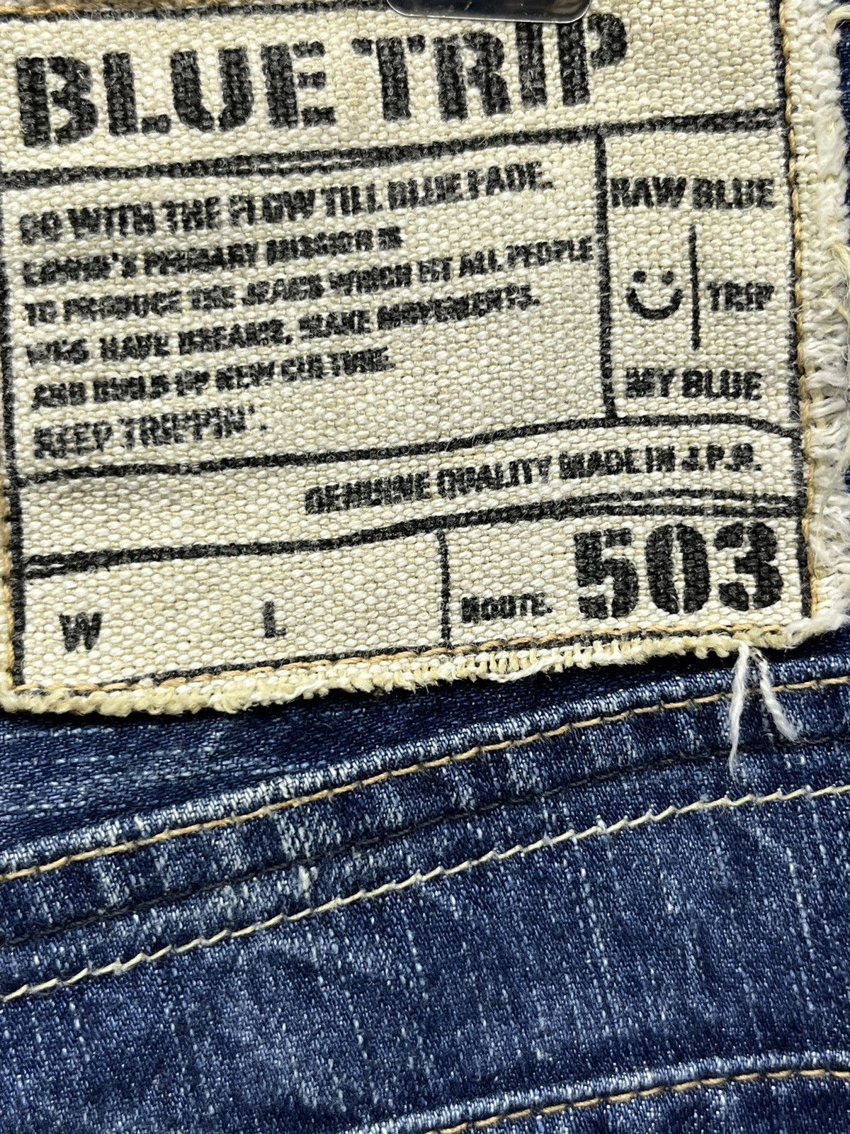 Edwin FLARED🔥BLUE TRIP 503 Raw Blue Distressed Denim Made in Japan Size US 34 / EU 50 - 10 Thumbnail