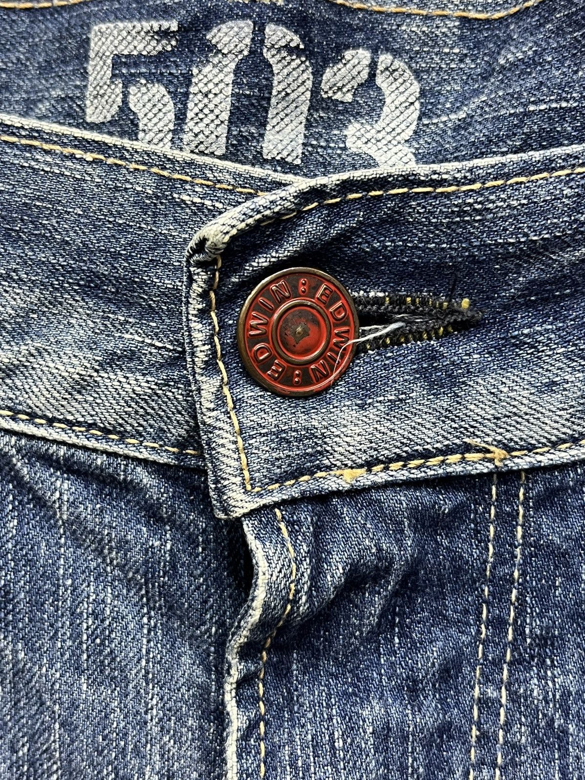 Edwin FLARED🔥BLUE TRIP 503 Raw Blue Distressed Denim Made in Japan Size US 34 / EU 50 - 6 Thumbnail