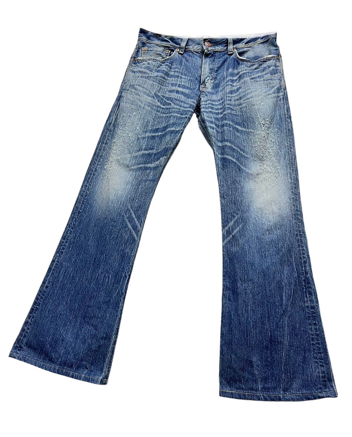 Edwin FLARED🔥BLUE TRIP 503 Raw Blue Distressed Denim Made in Japan Size US 34 / EU 50 - 1 Thumbnail