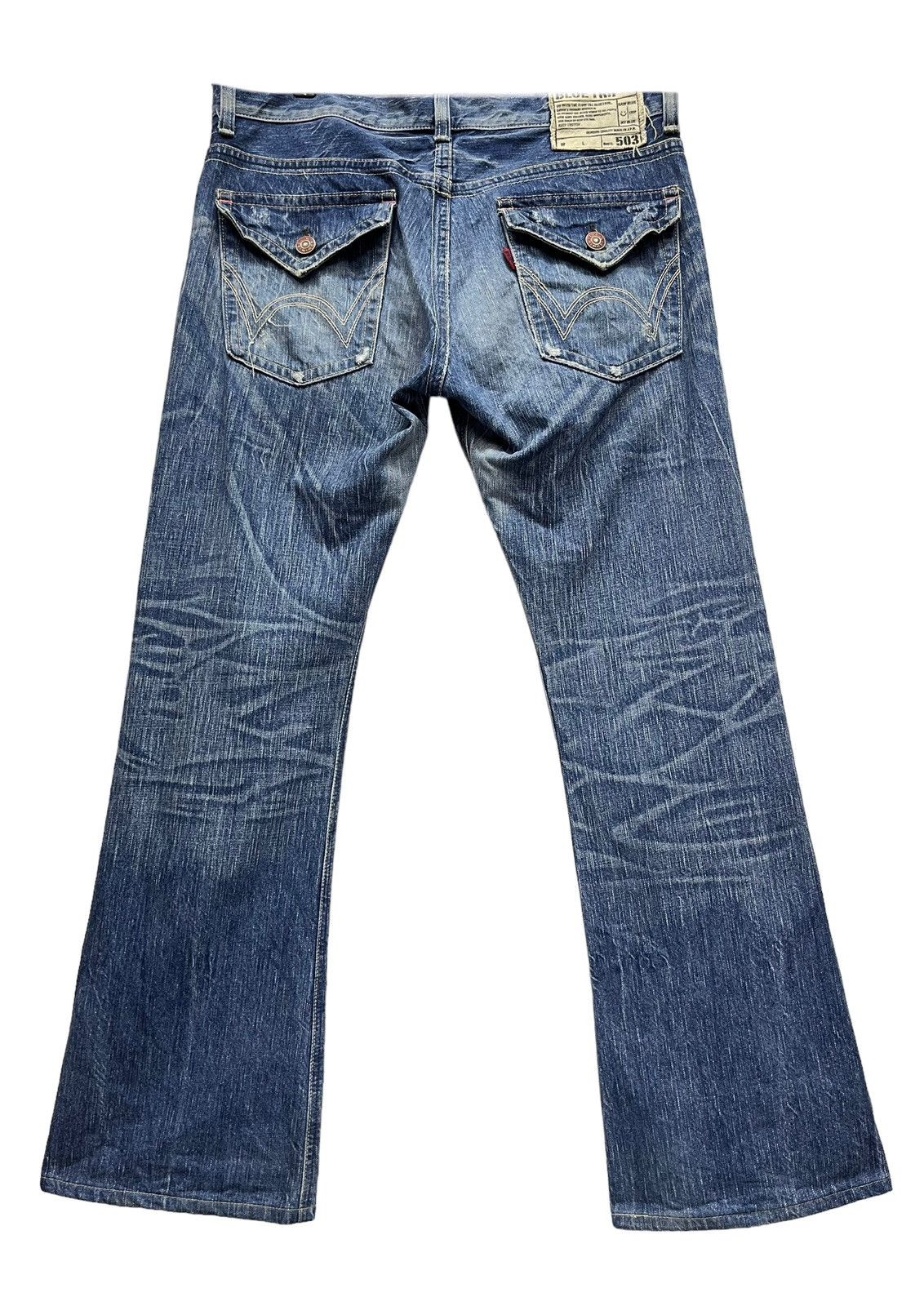 Edwin FLARED🔥BLUE TRIP 503 Raw Blue Distressed Denim Made in Japan Size US 34 / EU 50 - 7 Thumbnail